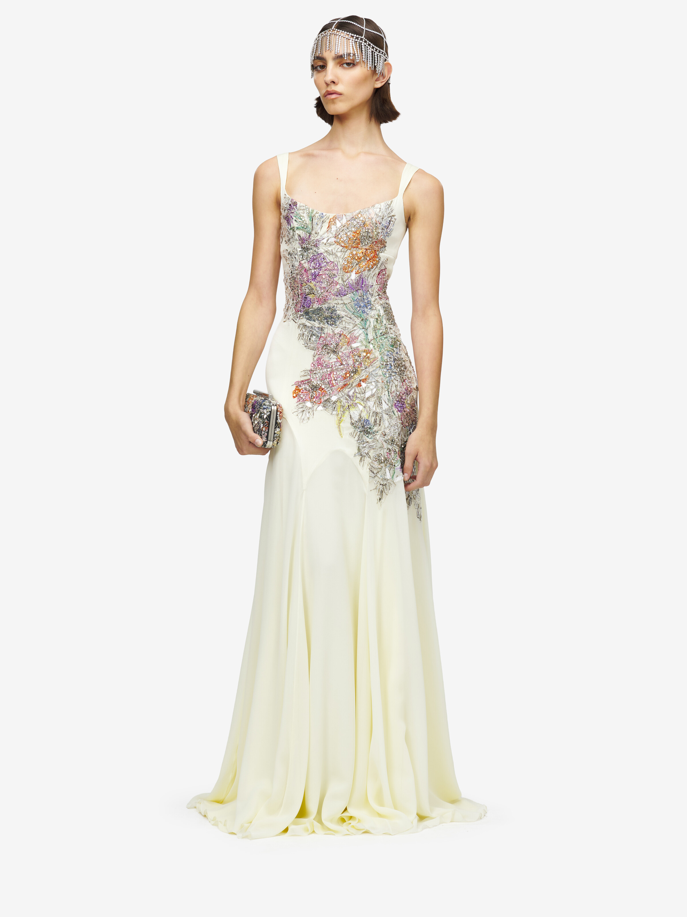 Women's Smashed Floral Embroidery Evening Dress in Cream in 61% Viscose, 39% Acetate | Alexander McQueen - image 2