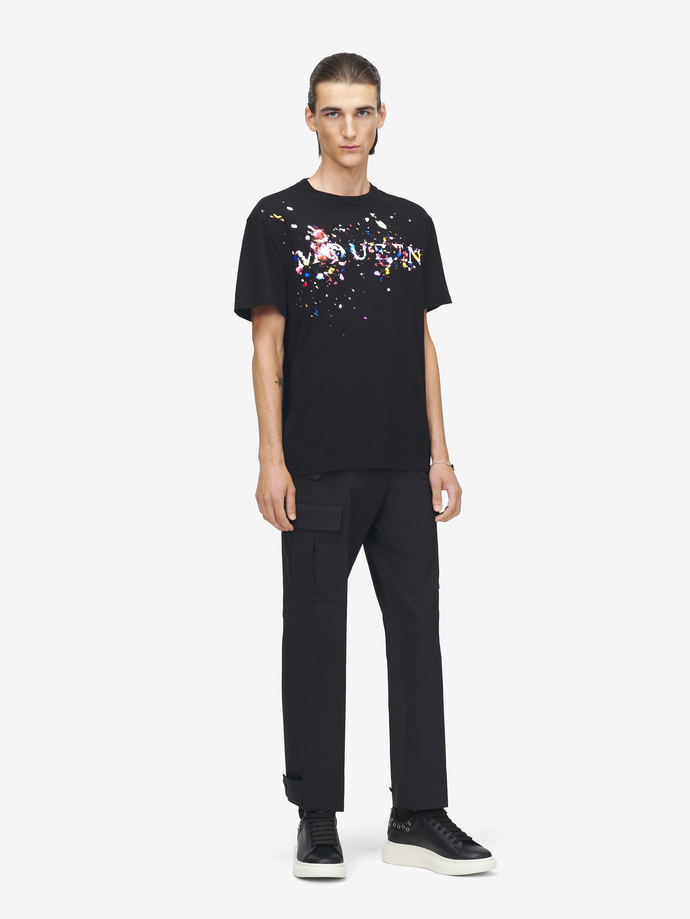 Men's Confetti Logo T-shirt in Black/Multicolour in 100% Cotton | Alexander McQueen - image 3