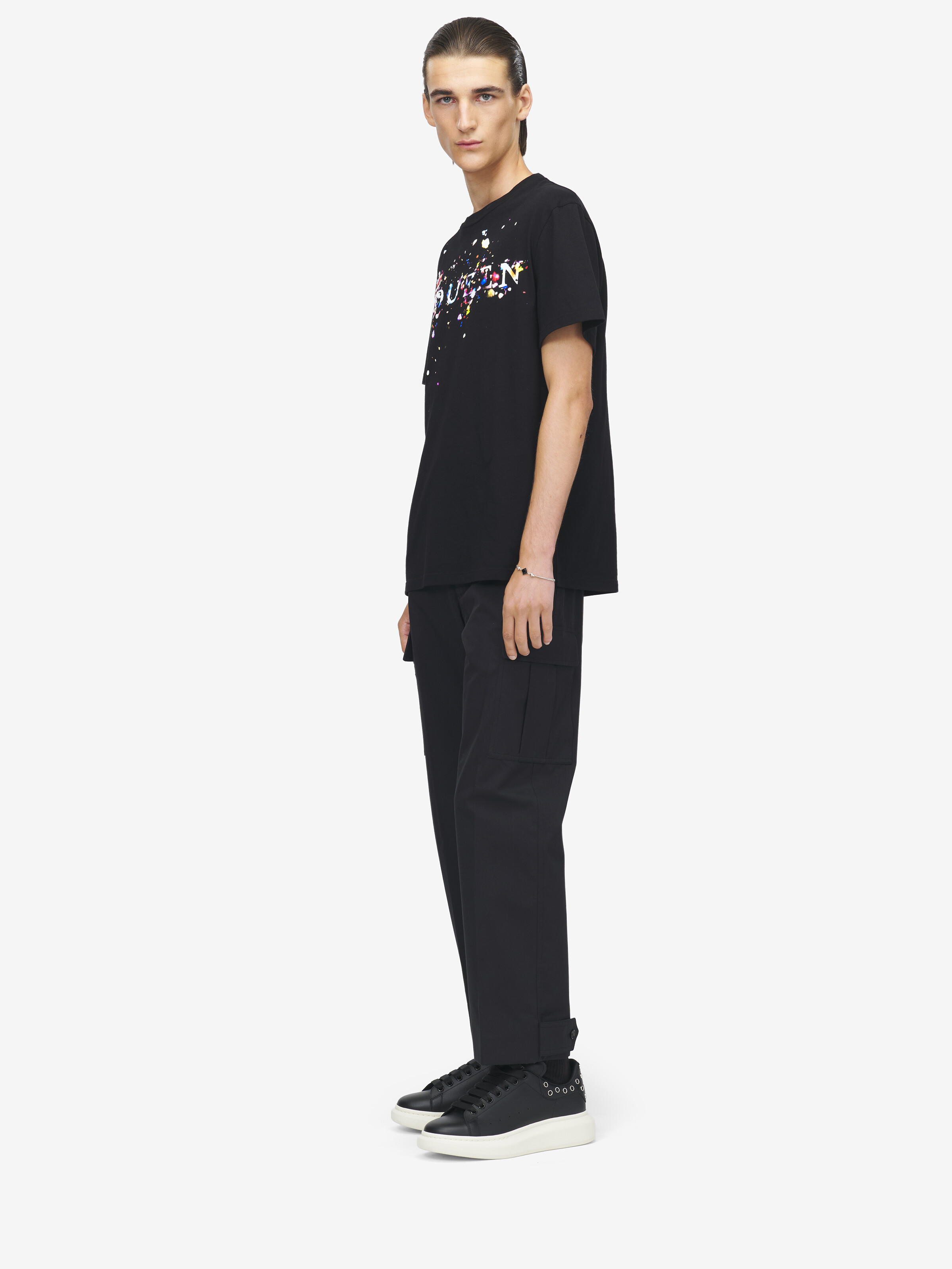 Men's Confetti Logo T-shirt in Black/Multicolour in 100% Cotton | Alexander McQueen - image 3