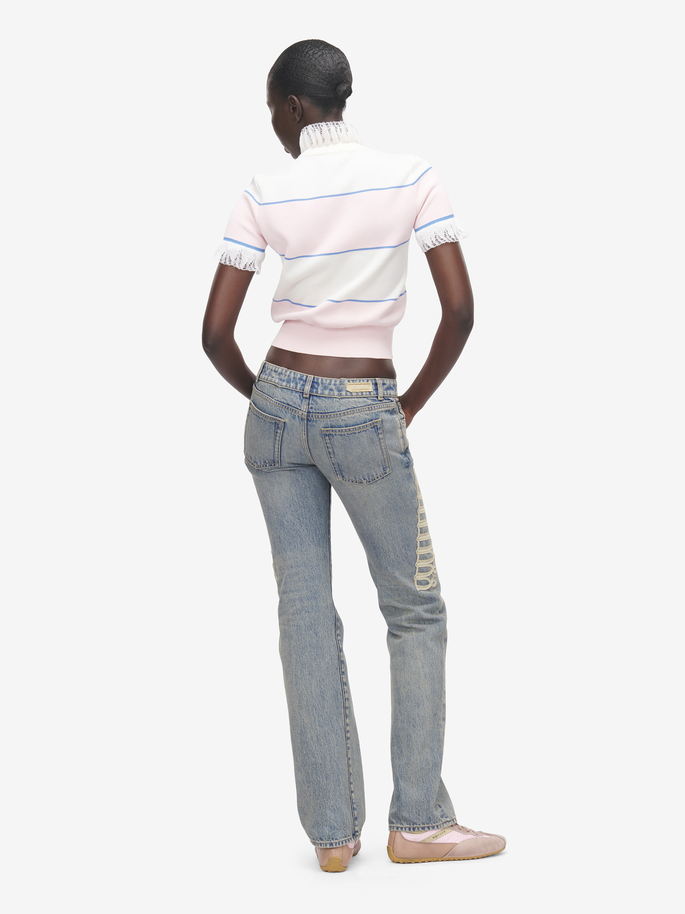Women's Ruffle Trim Striped Top in Ivory/Light Pink in 67% Viscose, 33% Cotton | Alexander McQueen - image 4