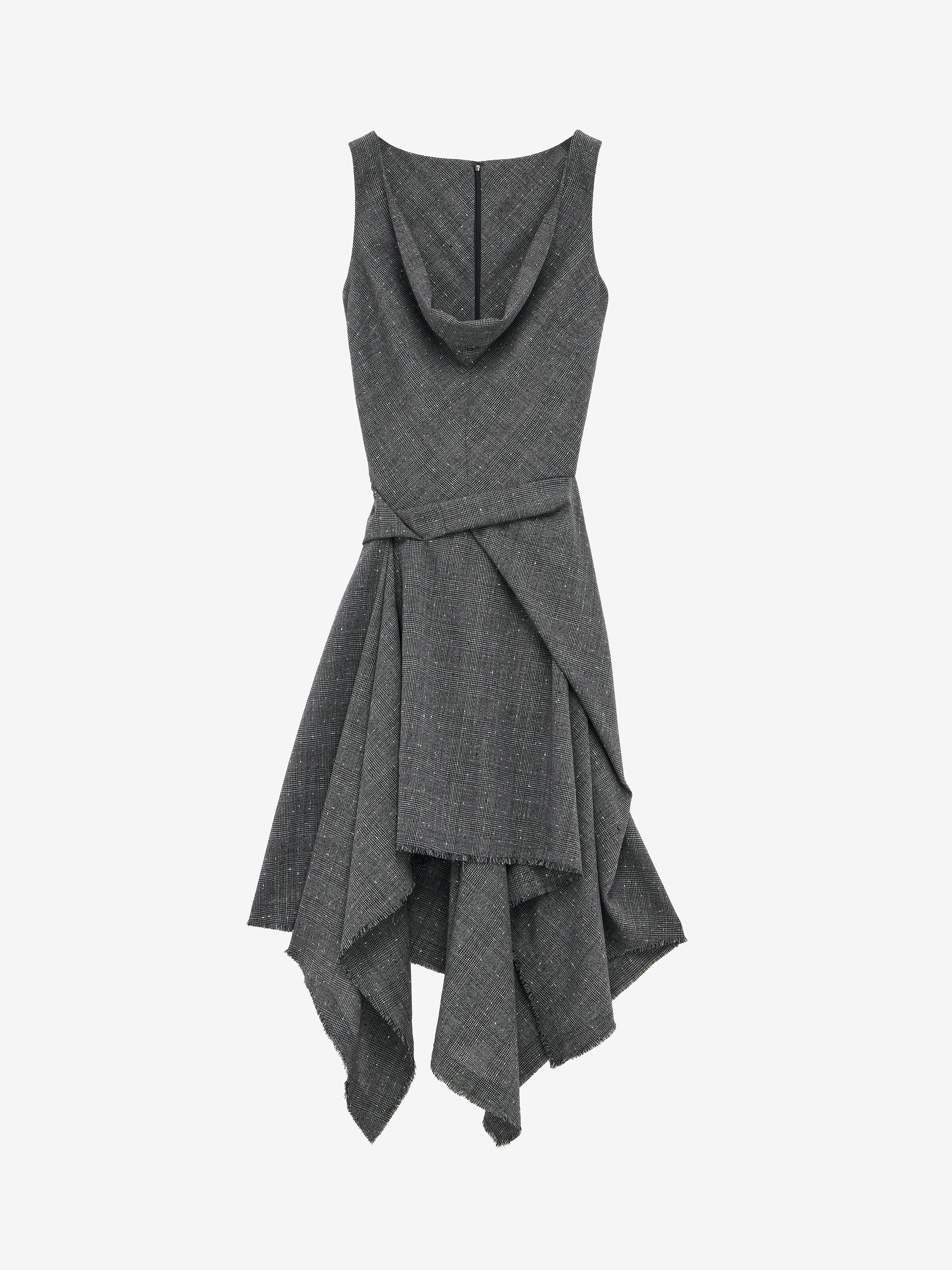 Women's Flecked Glen Check Asymmetric Dress in Black/Ivory in 100% Wool | Alexander McQueen - image 1