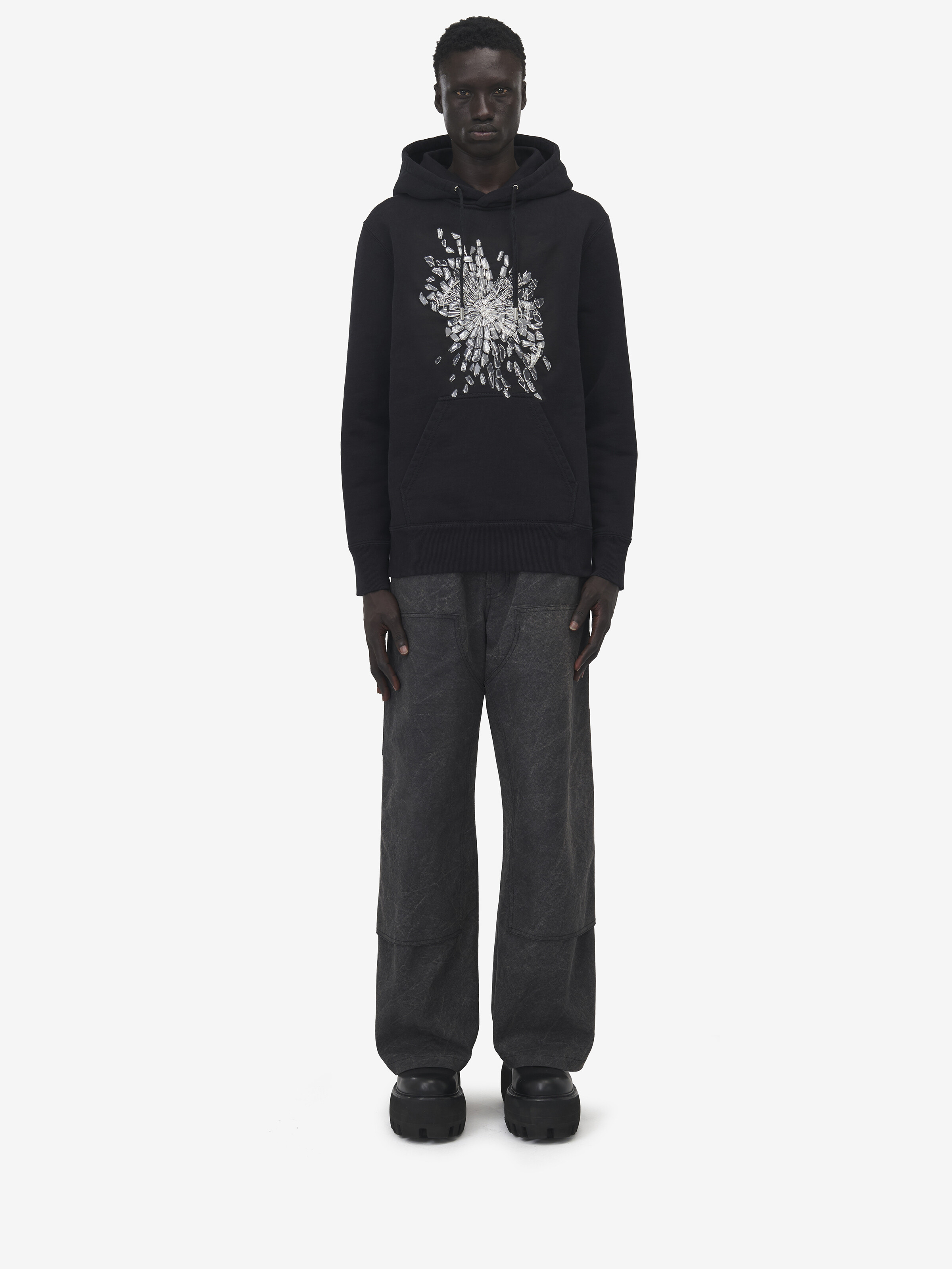 Men's Smashed Screen Embroidered Hooded Sweatshirt in Black in 100% Cotton | Alexander McQueen - image 2