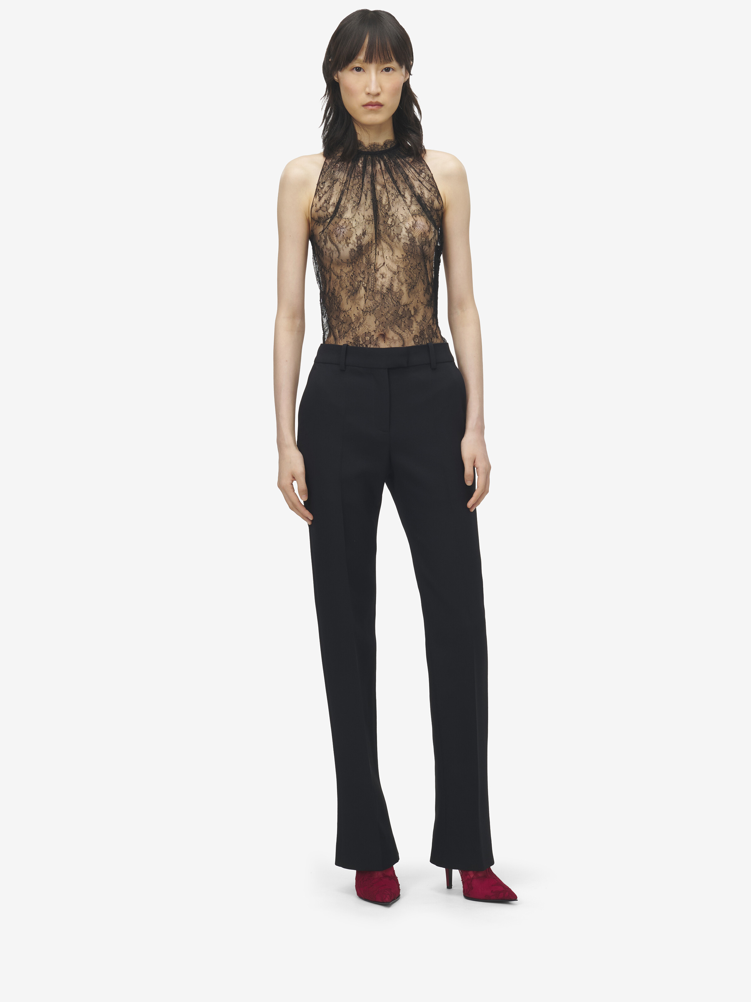 Women's Wool Silk Tailored Trousers in Black in 63% Wool, 25% Silk, 12% Polyamide | Alexander McQueen - image 2