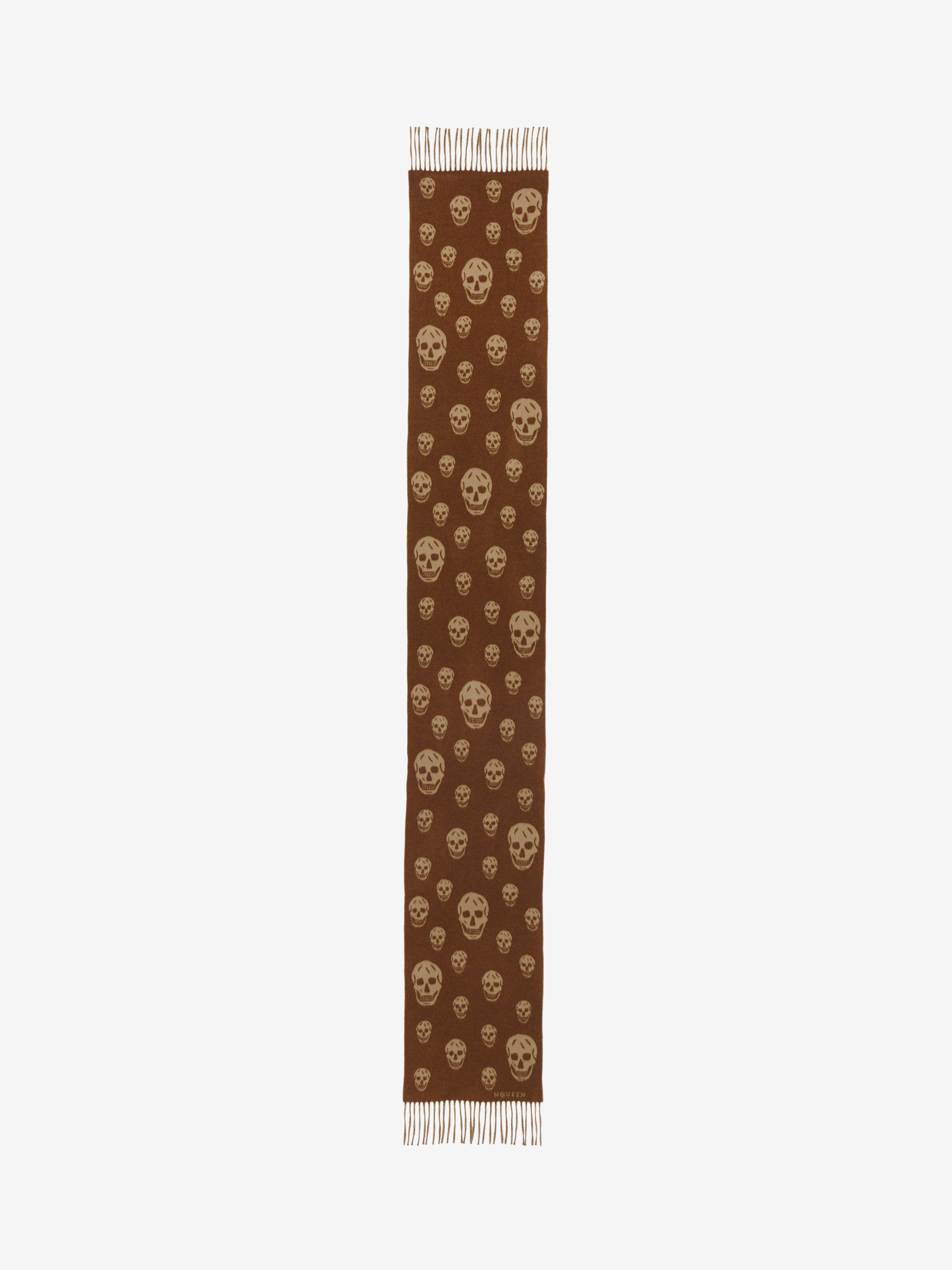 Double Face Skull Scarf in Light Brown/Camel in 70% Wool, 30% Cashmere | Alexander McQueen - image 1