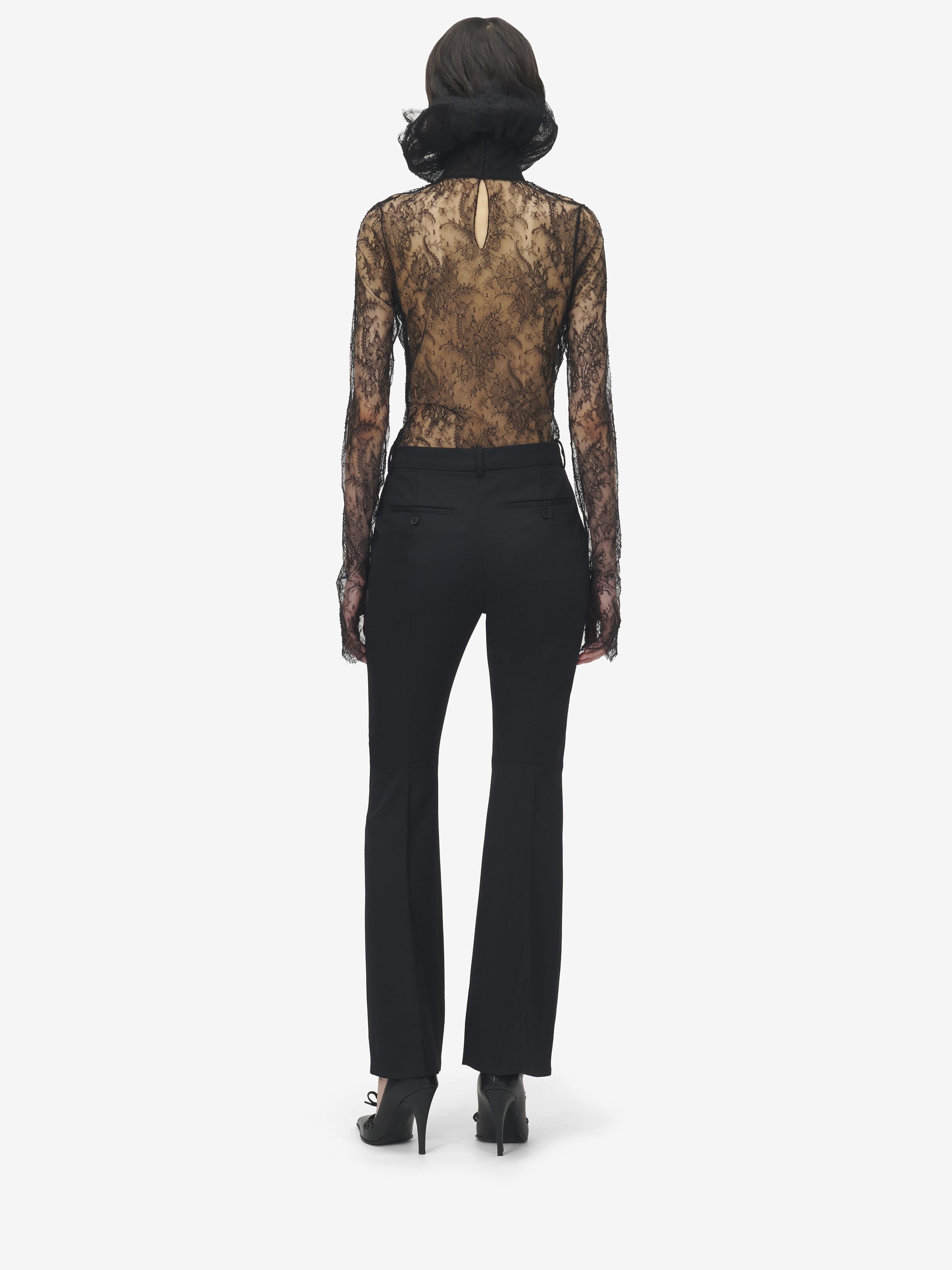 Women's Floral Lace Top in Black in 61% Polyamide, 39% Viscose | Alexander McQueen - image 4