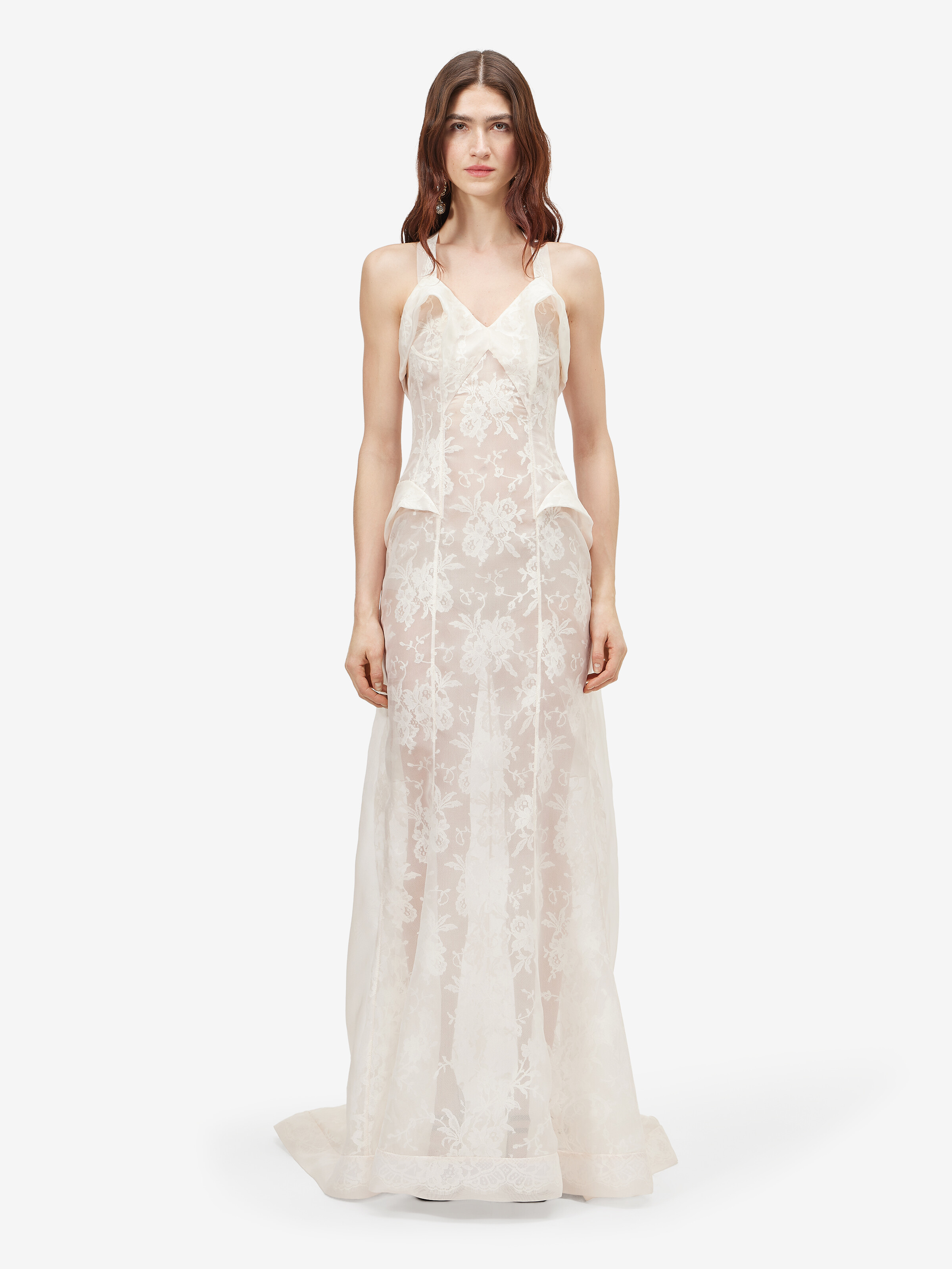 Women's Floral Lace Evening Dress in Pink in 100% silk -  fabric 2: 65% cotton, 35% polyamide -  details: 72% cotton, 28% polyamide -  lining: 74% acetate, 26% silk | Alexander McQueen - image 2