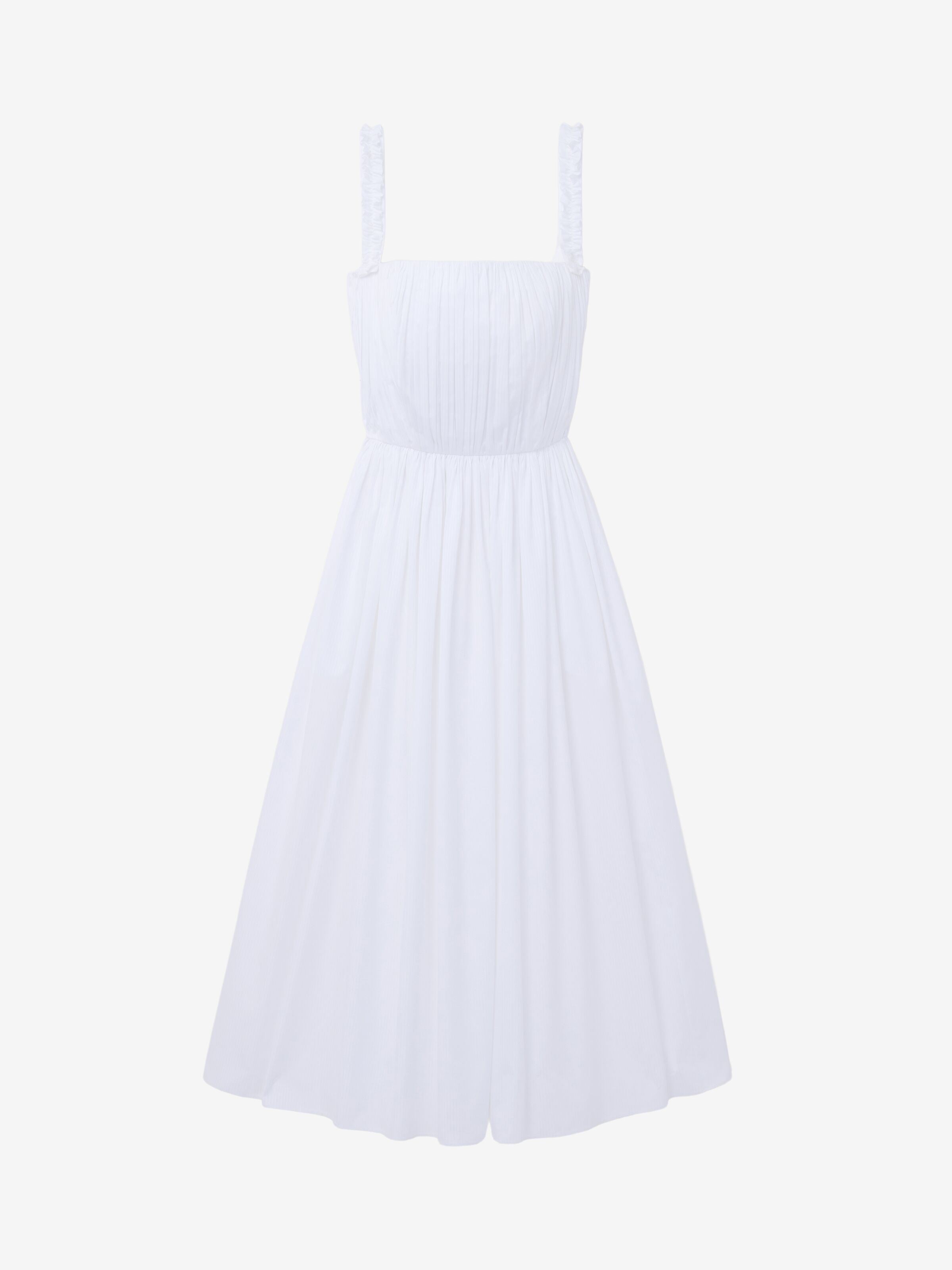 Women's Gathered Midi Dress in Optical White in 100% Cotton | Alexander McQueen - image 1