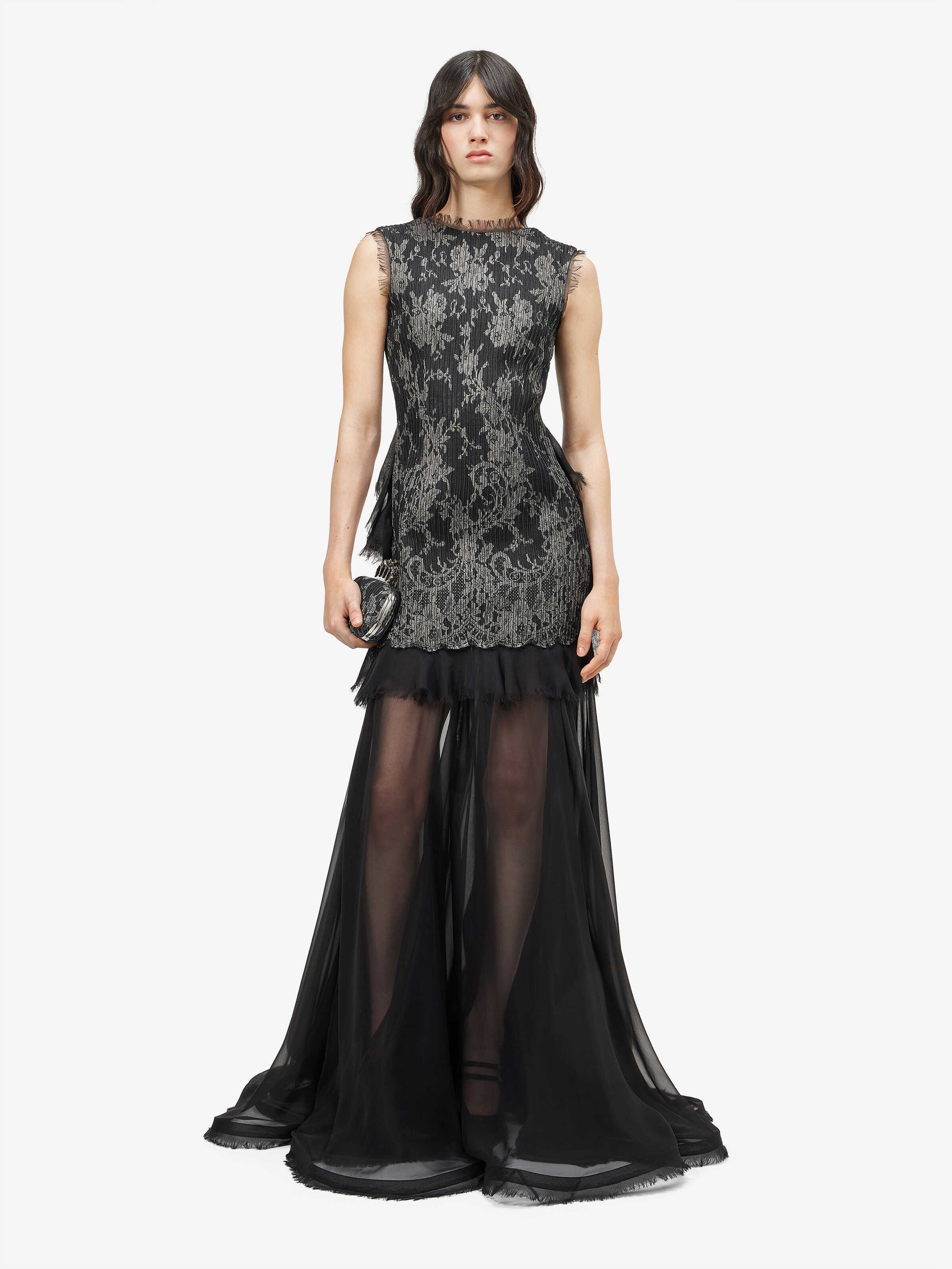 Abito da sera in pizzo Sarabanda da Donna in Nero in 100% seta -  tessuto 2: 100% seta -  tessuto 3: 66% cotone, 34% poliammide | Alexander McQueen - image 2