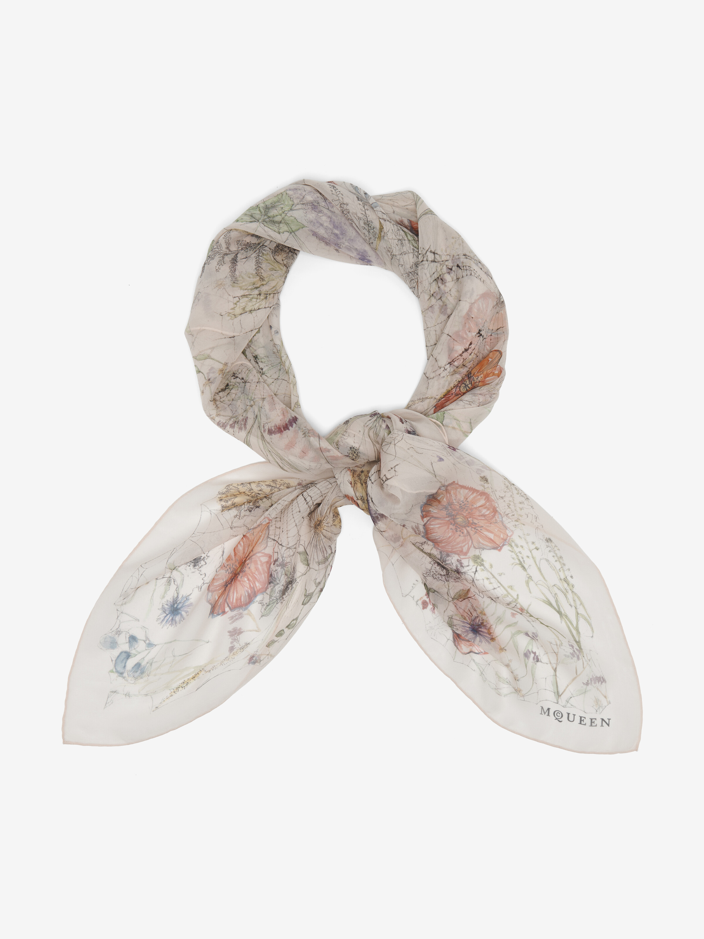 Women's Spider Floral Scarf in Ivory/Red in 100% Silk | Alexander McQueen - image 1