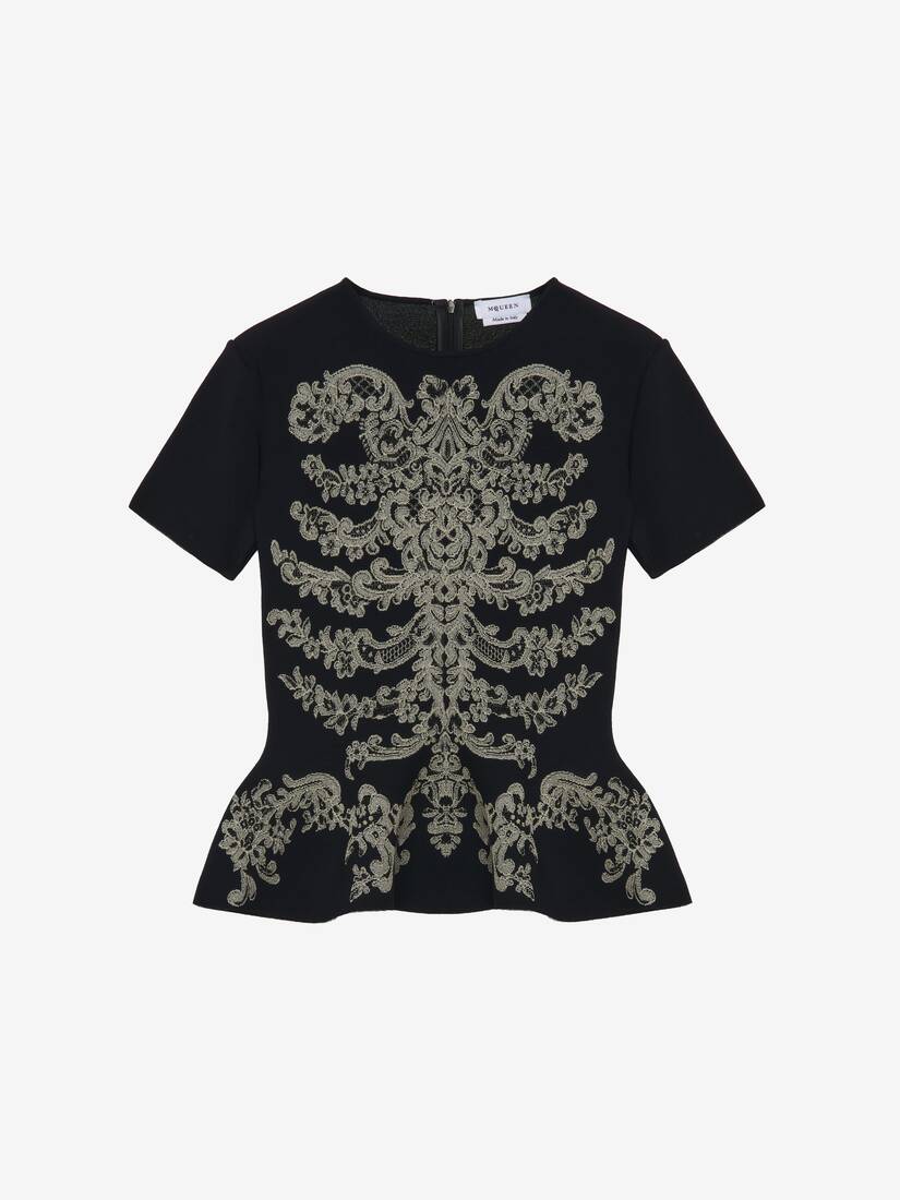 Lace Ribcage Jacquard Peplum Top | Alexander McQueen - image 1