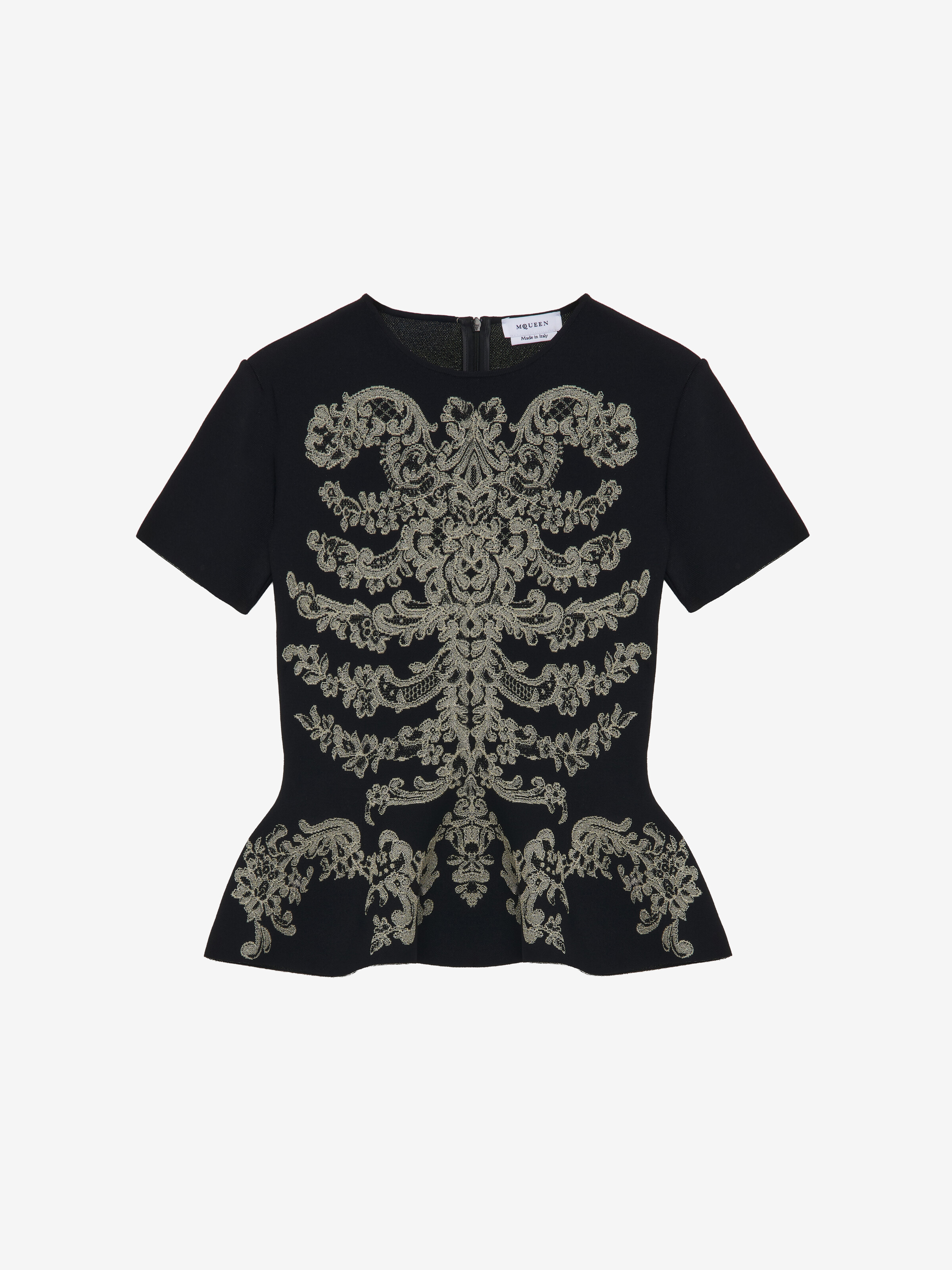 Women's Lace Ribcage Jacquard Peplum Top in Black in 84% Viscose, 14% Polyster, 2% Metalic Polyester | Alexander McQueen - image 1