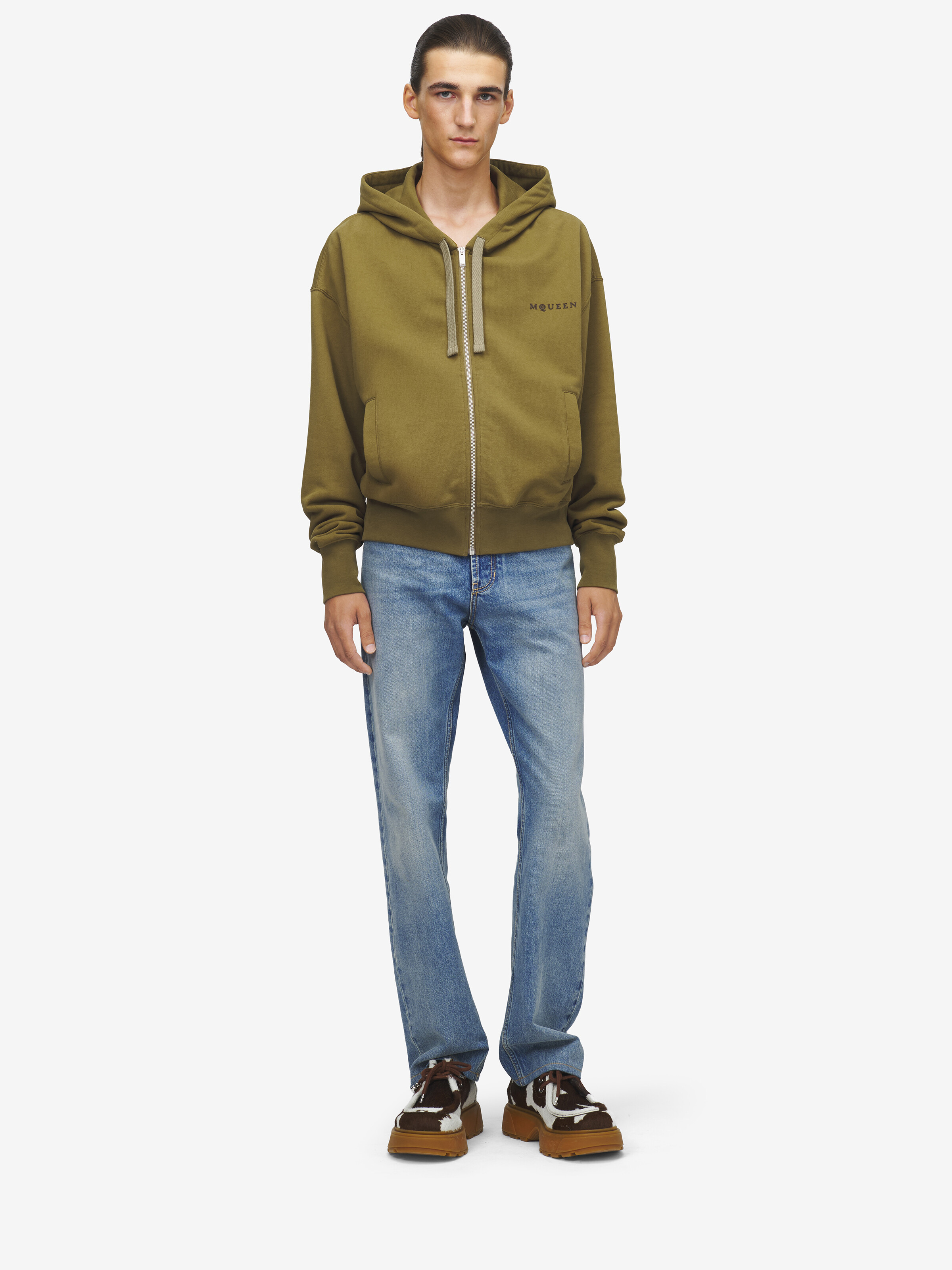 Men's Hooded Zip Through Sweatshirt in Green in 100% Cotton | Alexander McQueen - image 2