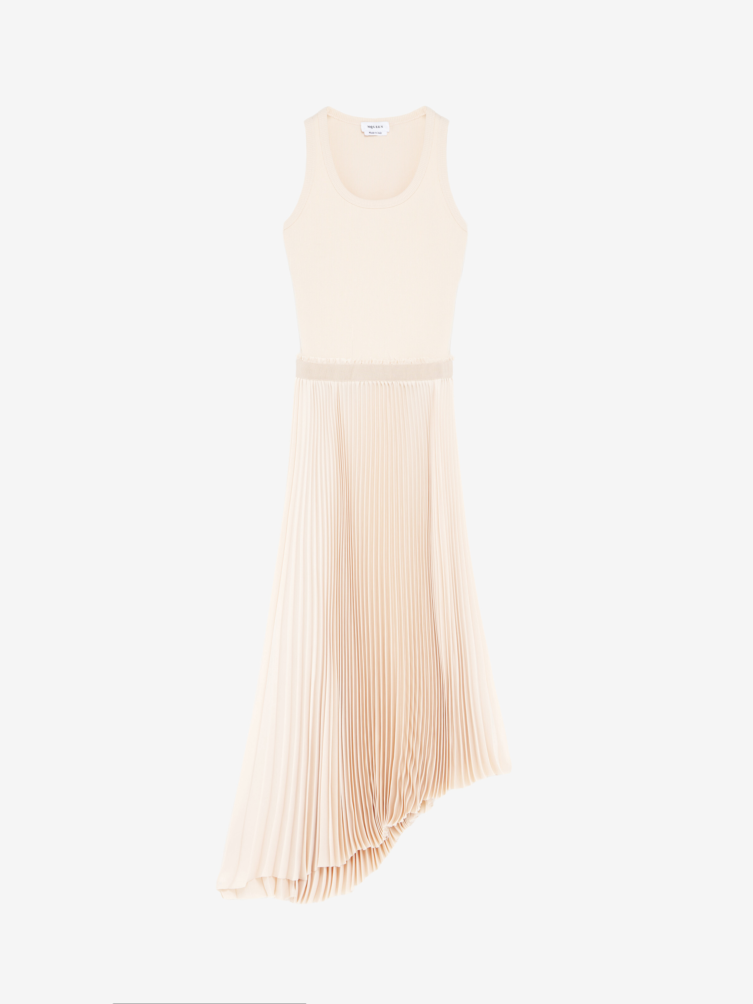 Women's Cotton Rib Asymmetric Midi Dress in Powder in 98% Cotton, 2% Elastane | Alexander McQueen - image 2