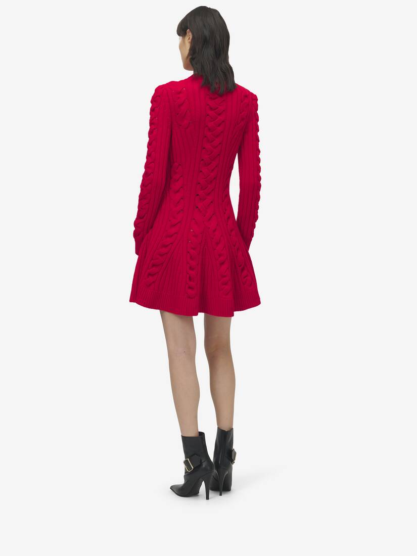 Robe courte à maille torsadée en laine et cachemire