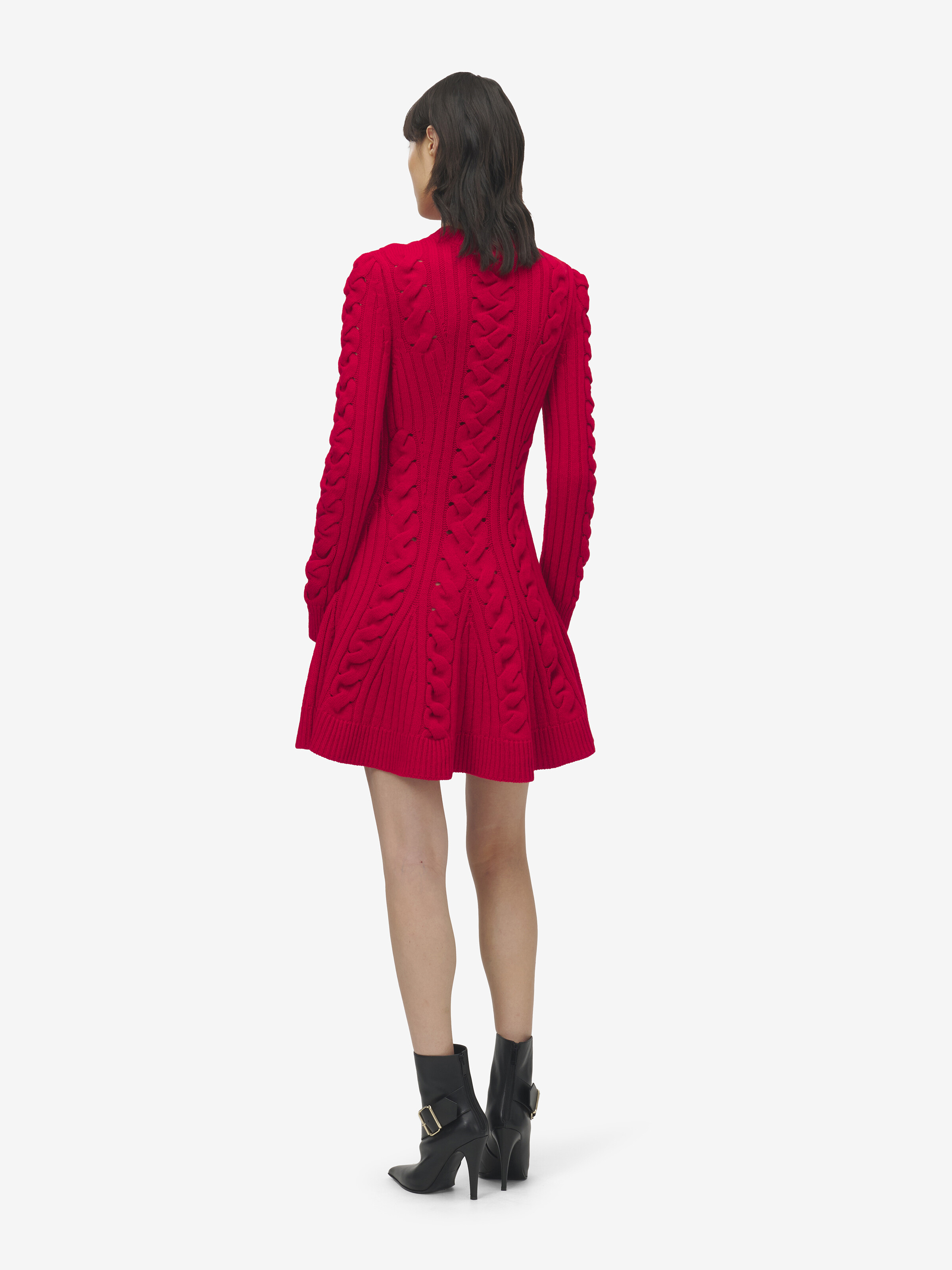 Women's Wool Cashmere Cable Knit Mini Dress in Red in 90% Wool, 10% Cashmere | Alexander McQueen - image 3