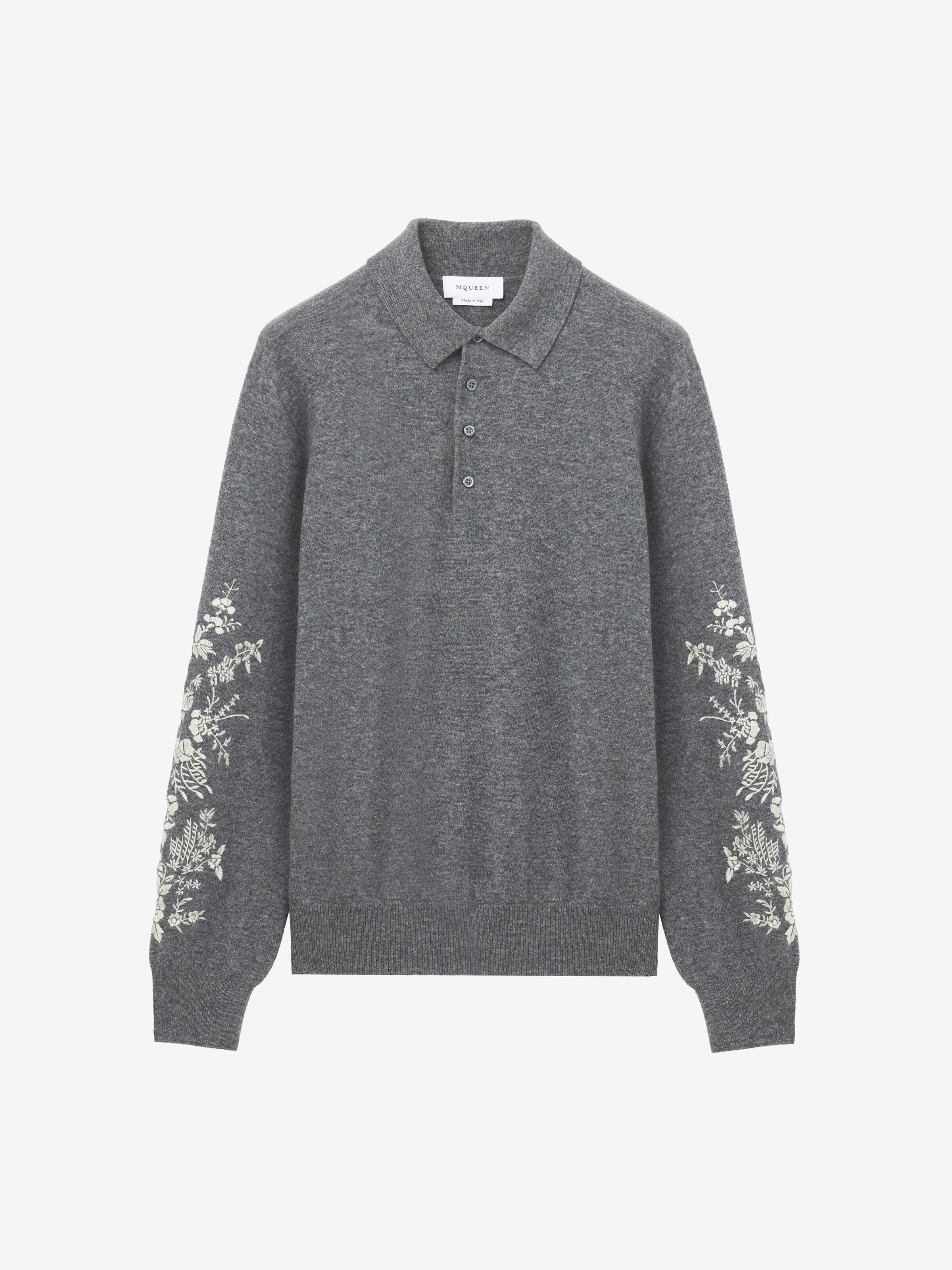 Poloshirt mit floralen Stickereien für Herren in Grau in 100% Wolle | Alexander McQueen - image 1