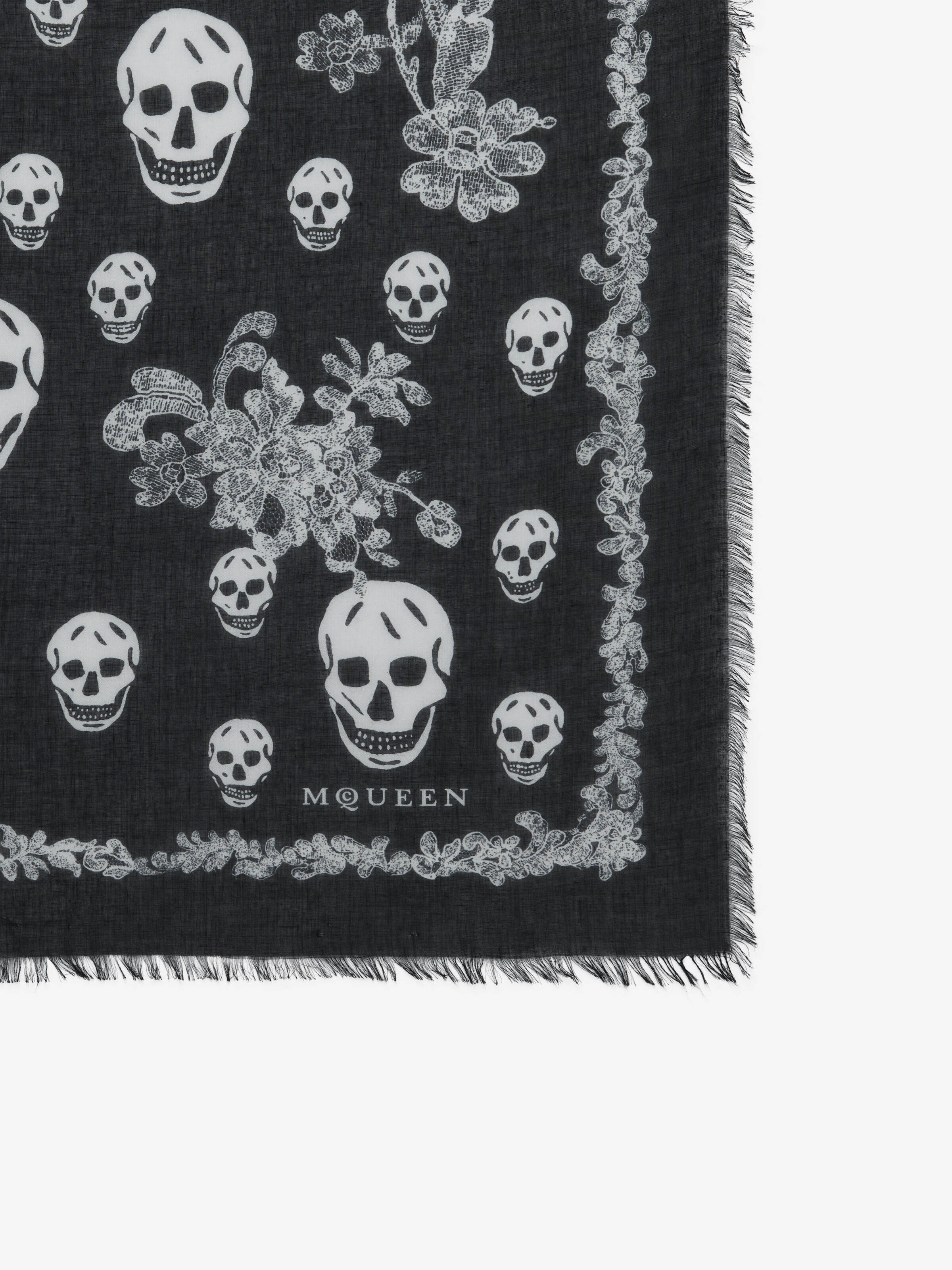 Lace Ribcage Skull Foulard in Black/Ivory in 85% Modal, 15% Silk | Alexander McQueen - image 3