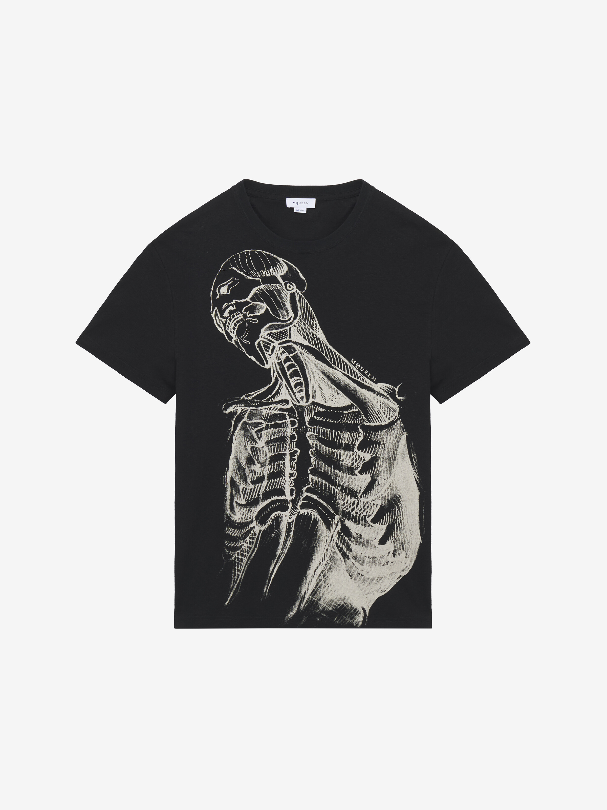 Men's Sketch Anatomy T-shirt in Black/Ivory in 70% Cotton, 30% Linen | Alexander McQueen - image 1