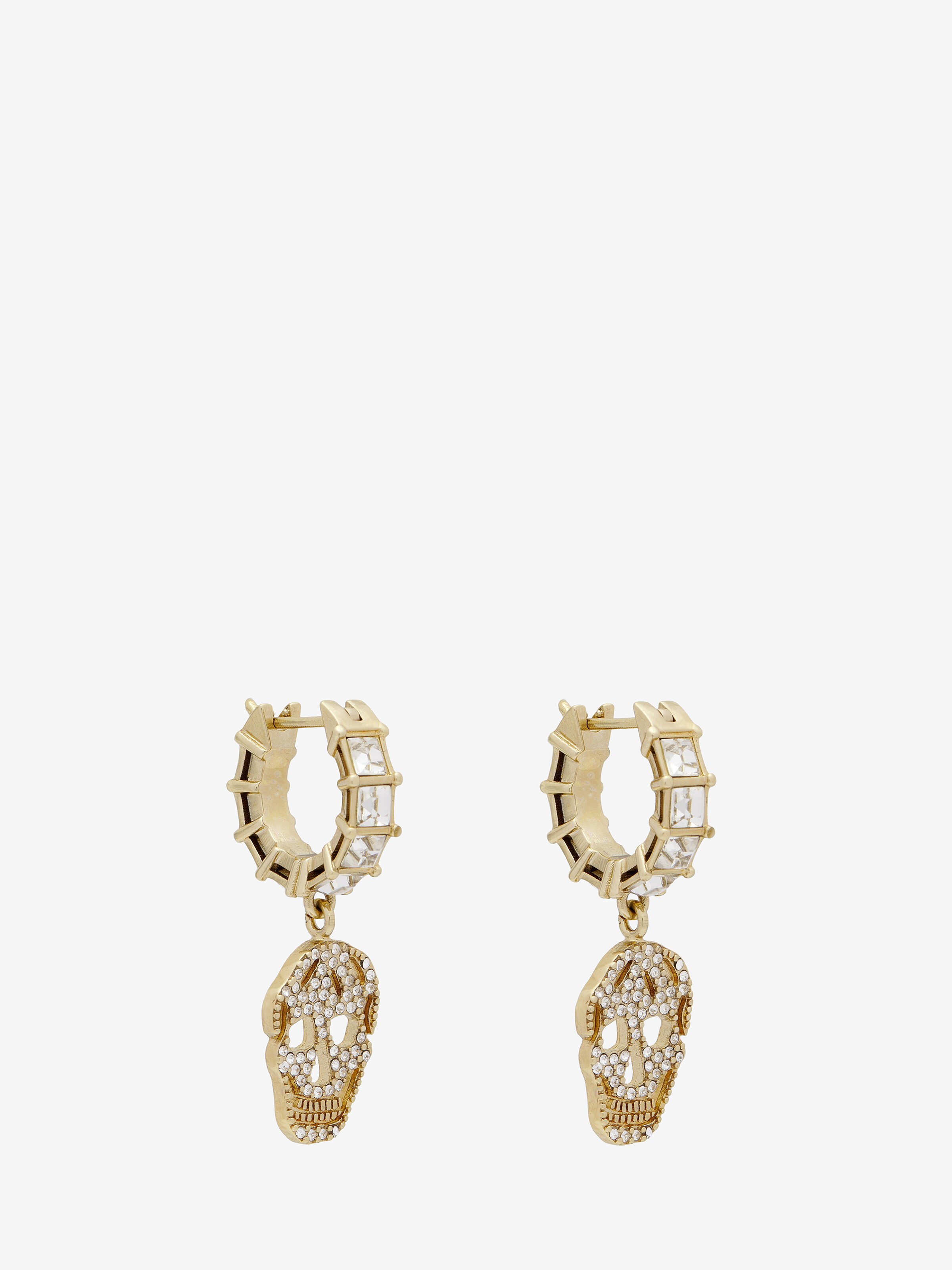 Women's Pavé Skull Hoop Earrings in Pale Gold-finish in Brass | Alexander McQueen - image 3