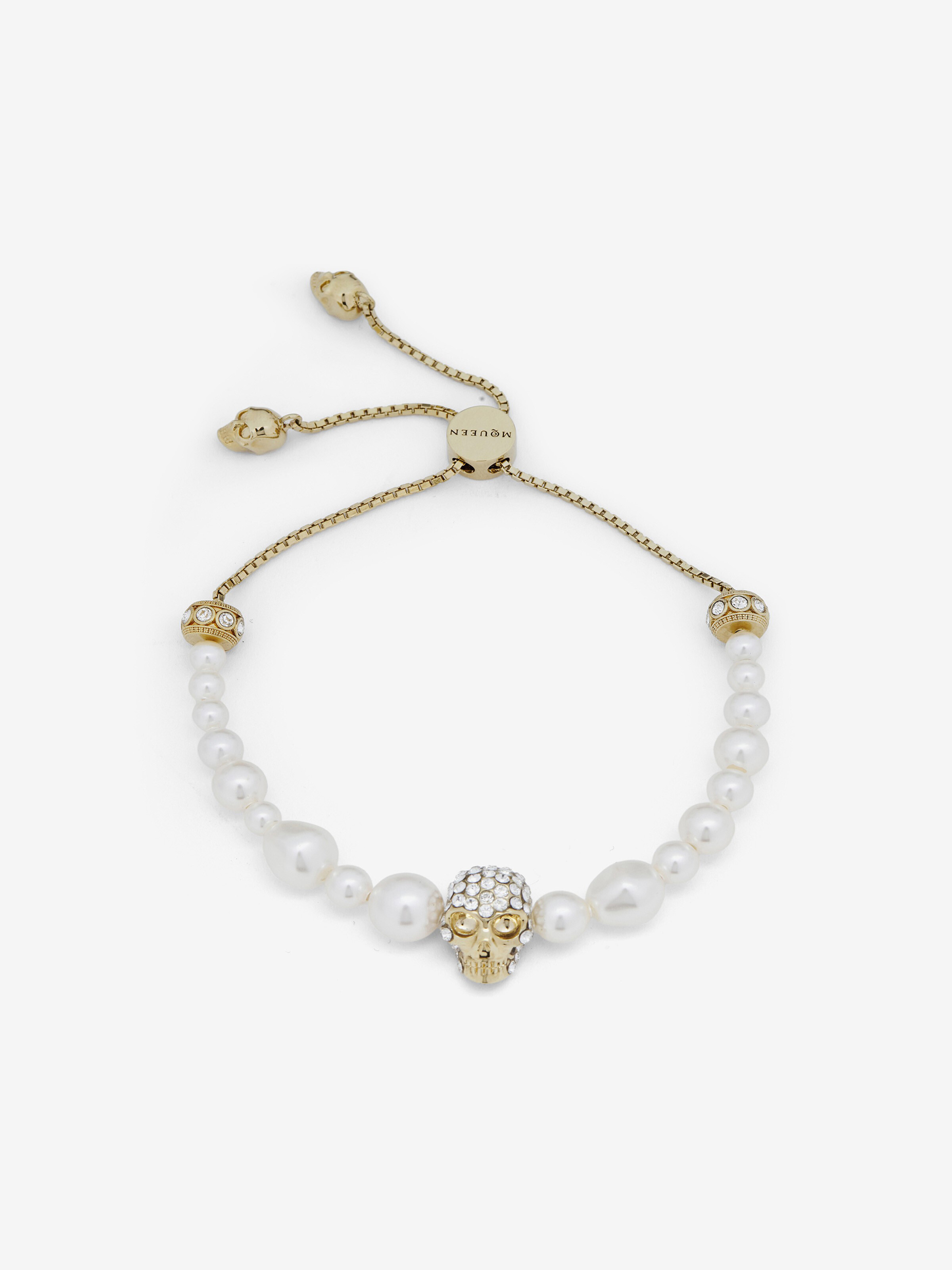 Women's Skull and Pearl Friendship Bracelet in Pale Gold-finish in Brass | Alexander McQueen - image 1