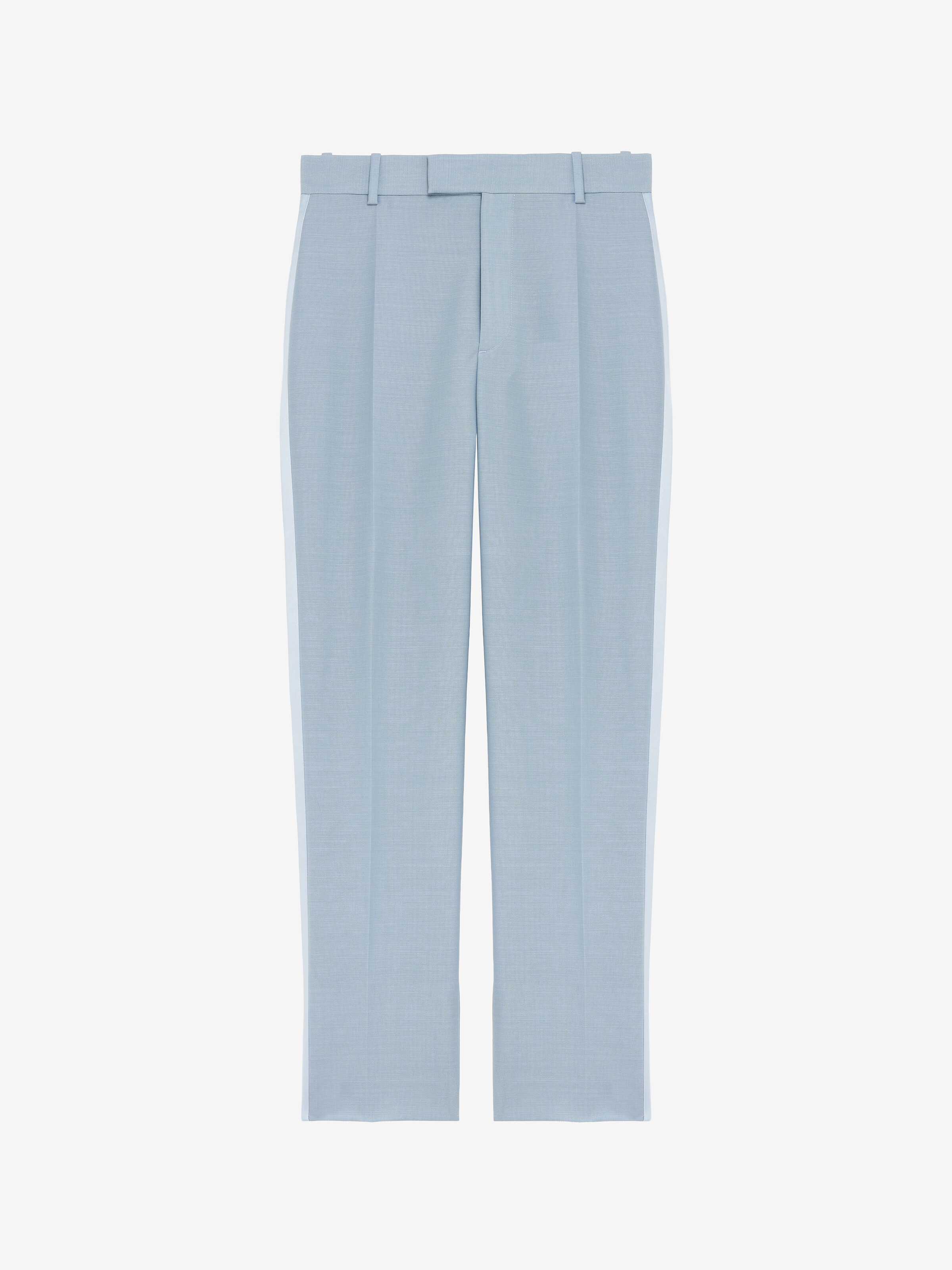 Men's Wool Mohair Tuxedo Trousers in Light Blue in 75% Wool, 25% Mohair | Alexander McQueen - image 1