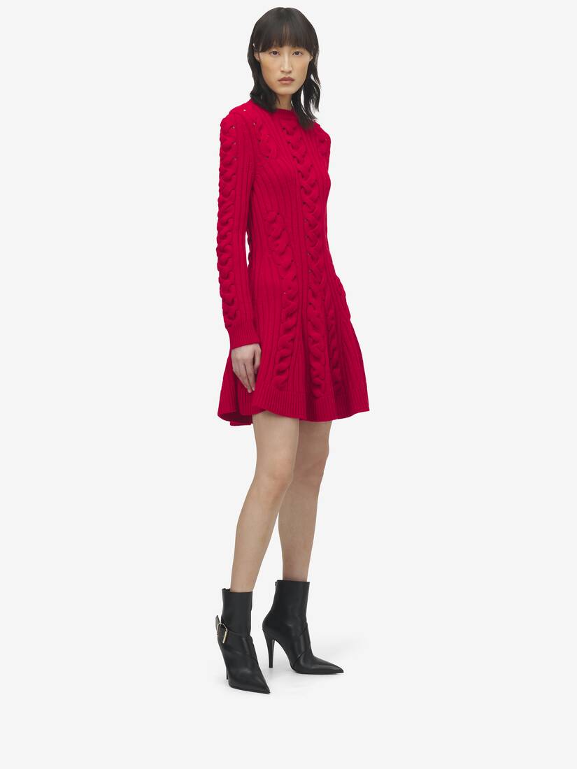 Robe courte à maille torsadée en laine et cachemire