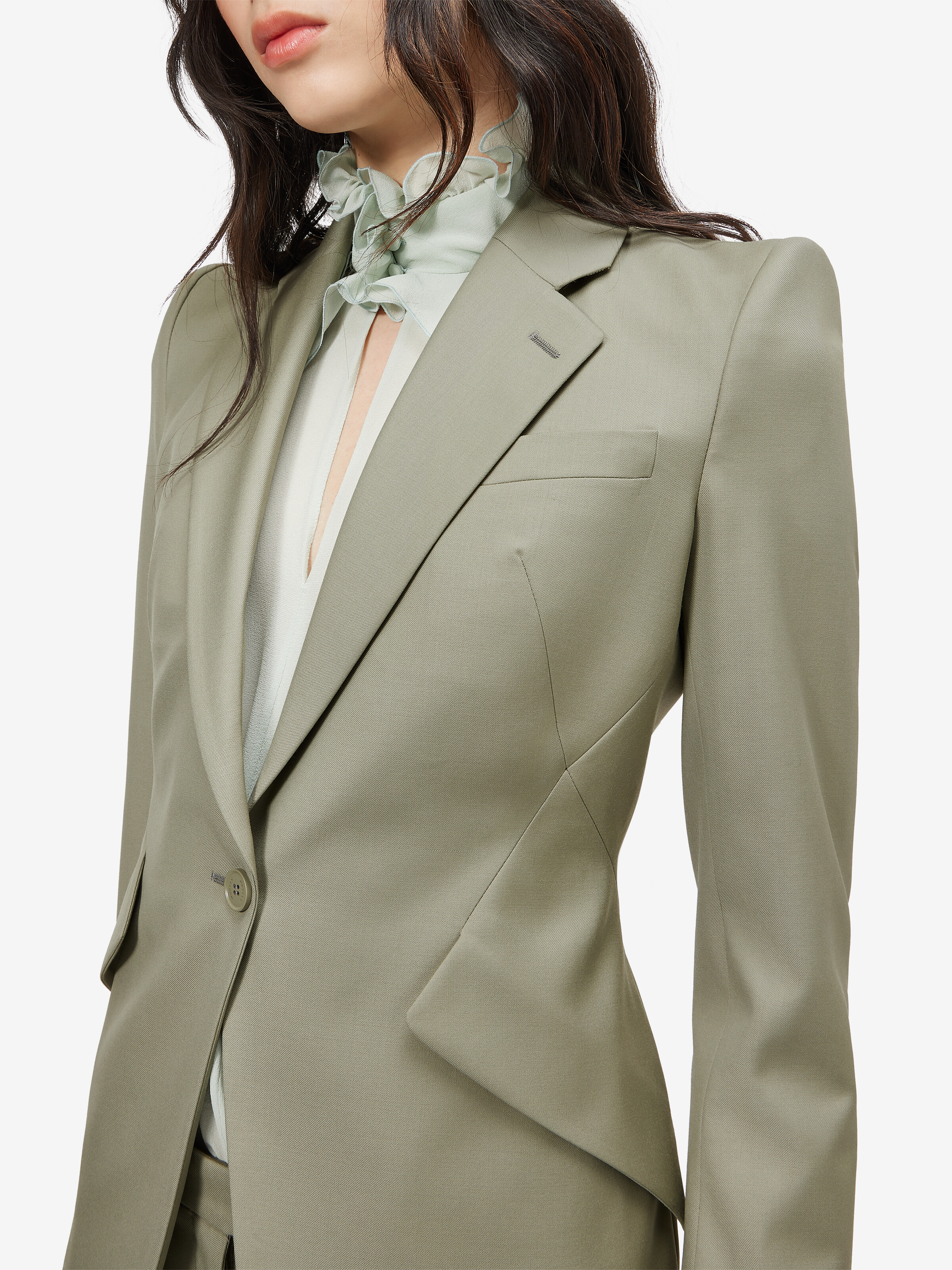 Women's Wool Gabardine Single-breasted Jacket in Light Green in 100% Wool - Lining: 100% Cupro | Alexander McQueen - image 5