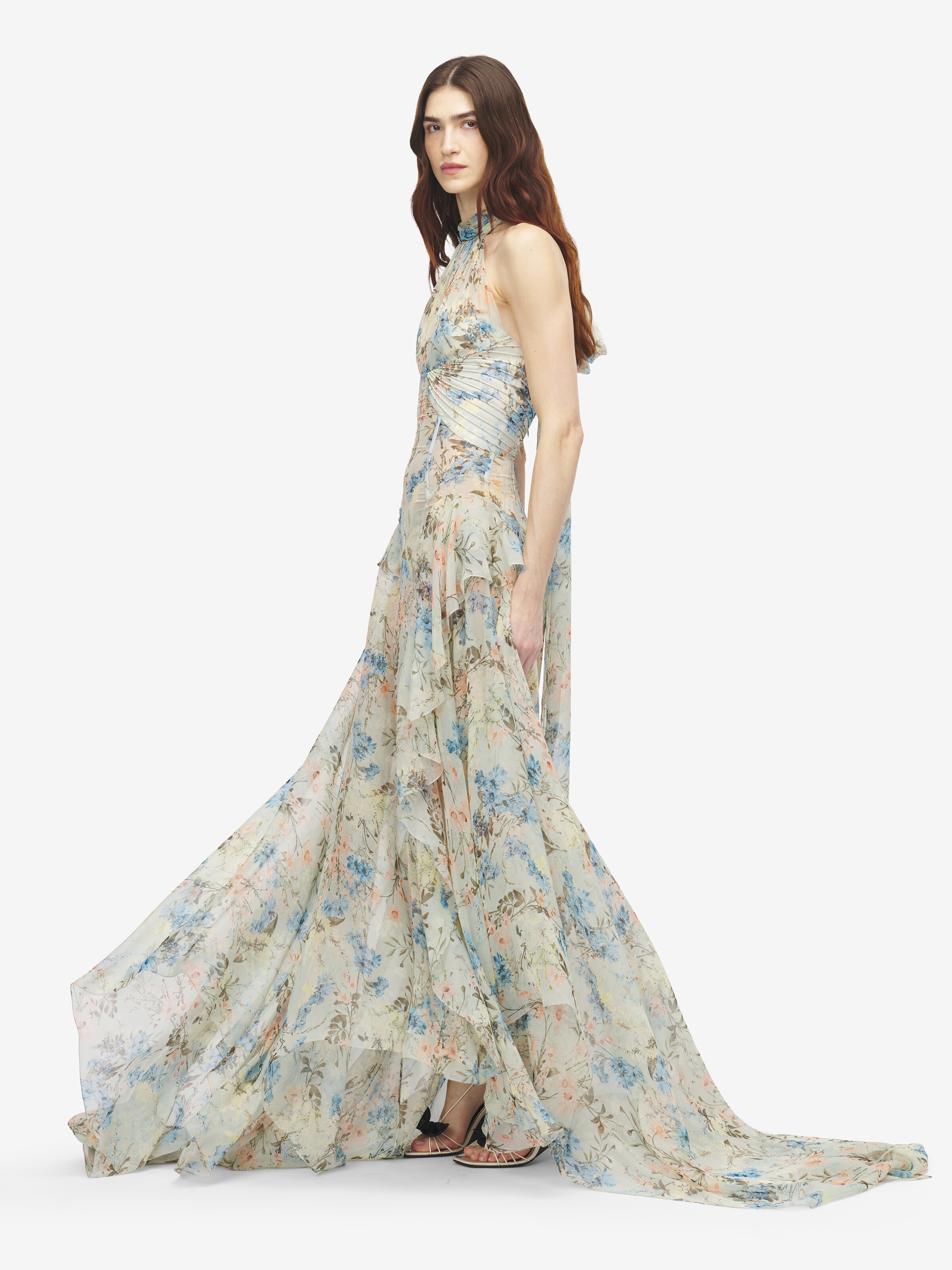 Women's Wallpaper Floral Evening Dress in Multicolor in 100% silk -  fabric 2: 100% silk -  details: 100% silk -  lining: 74% acetate, 26% silk | Alexander McQueen - image 3