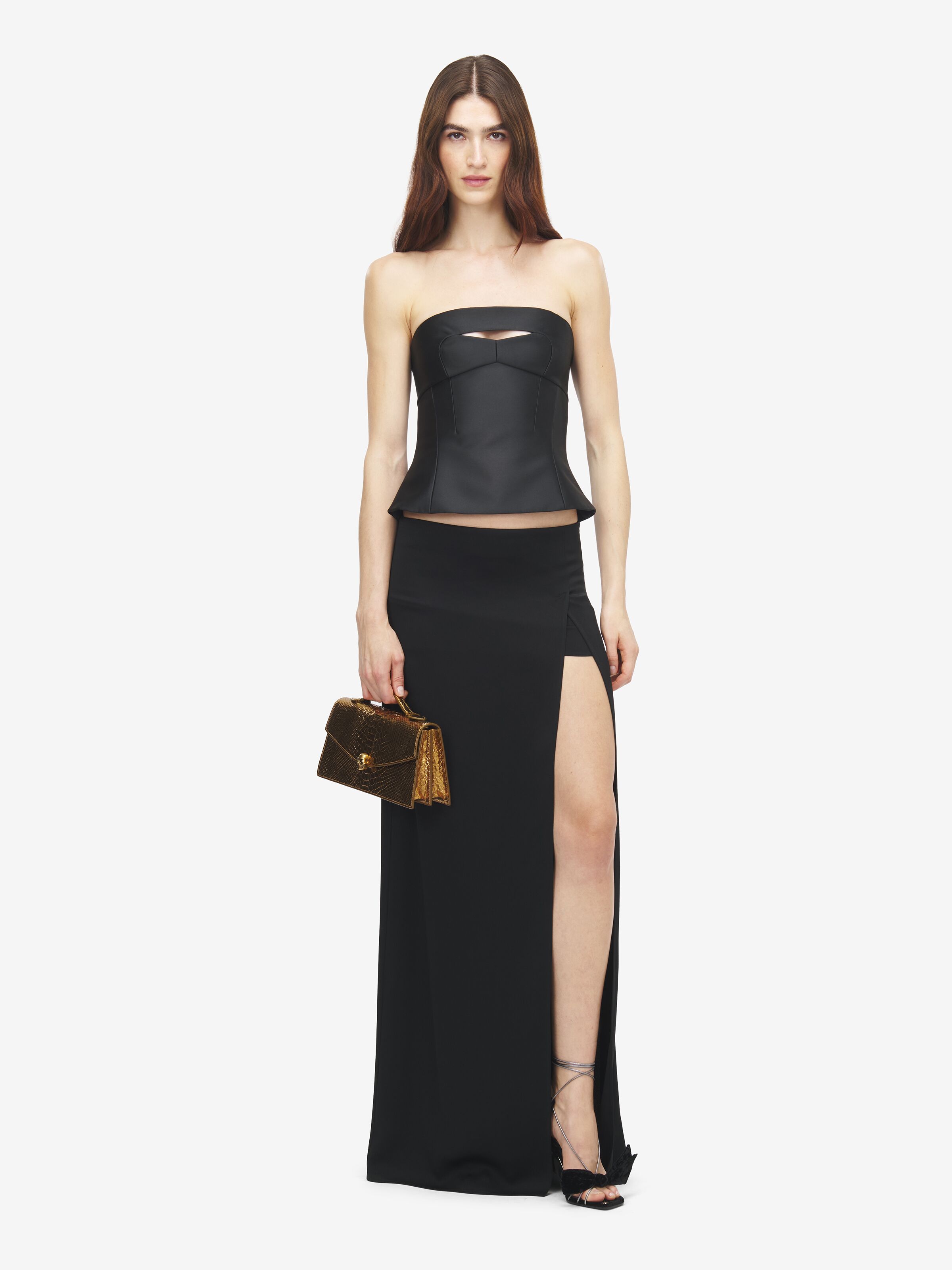 Women's Cut-Out Corset Top in Black in Fabric: 77% Polyester -  23% Silk -  Inner Fabric: 52% Viscose -  48% Acetate -  Lining: 74% Acetate -  26% Silk | Alexander McQueen - image 2