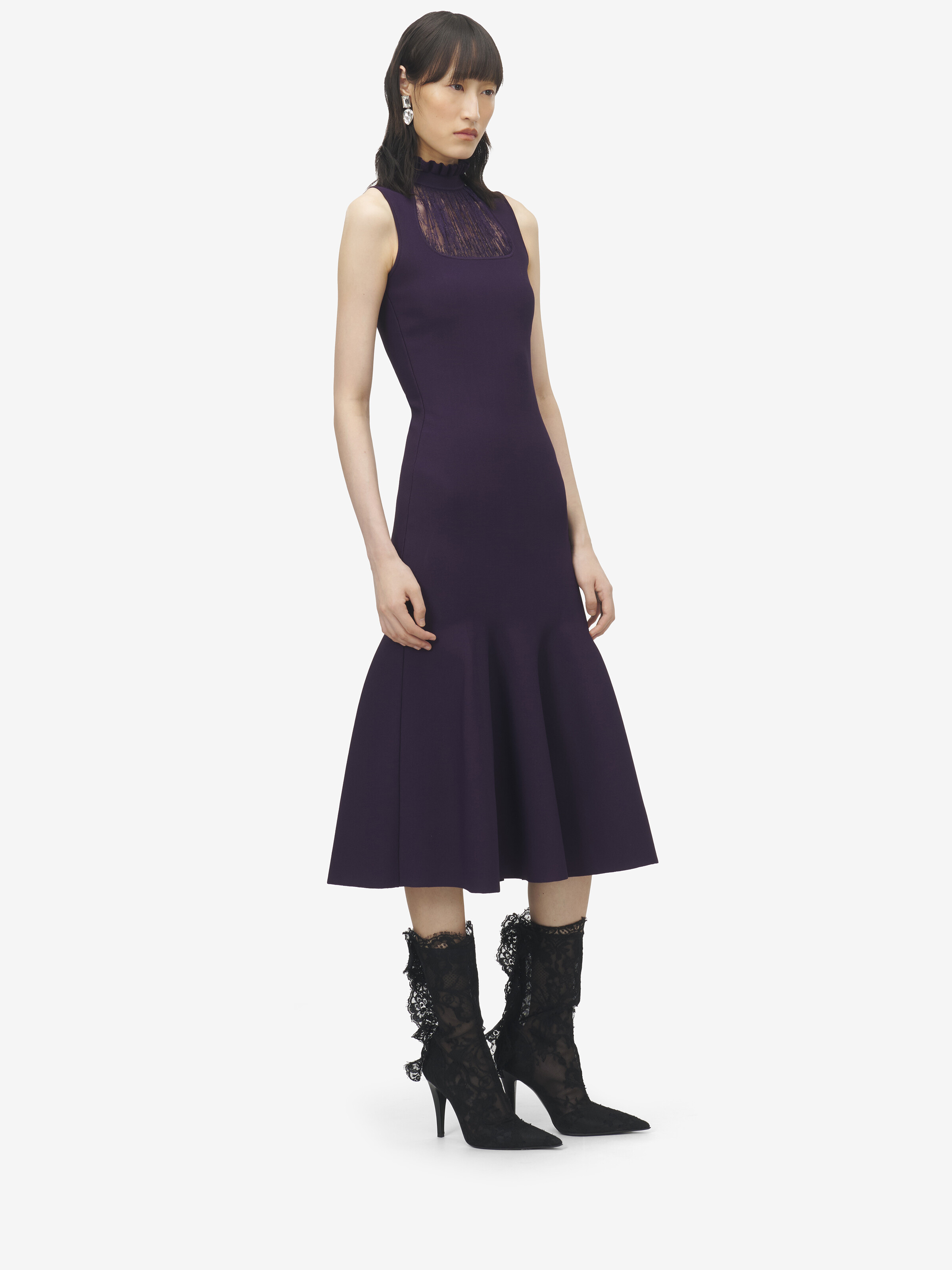 Lace Panel Midi Dress
