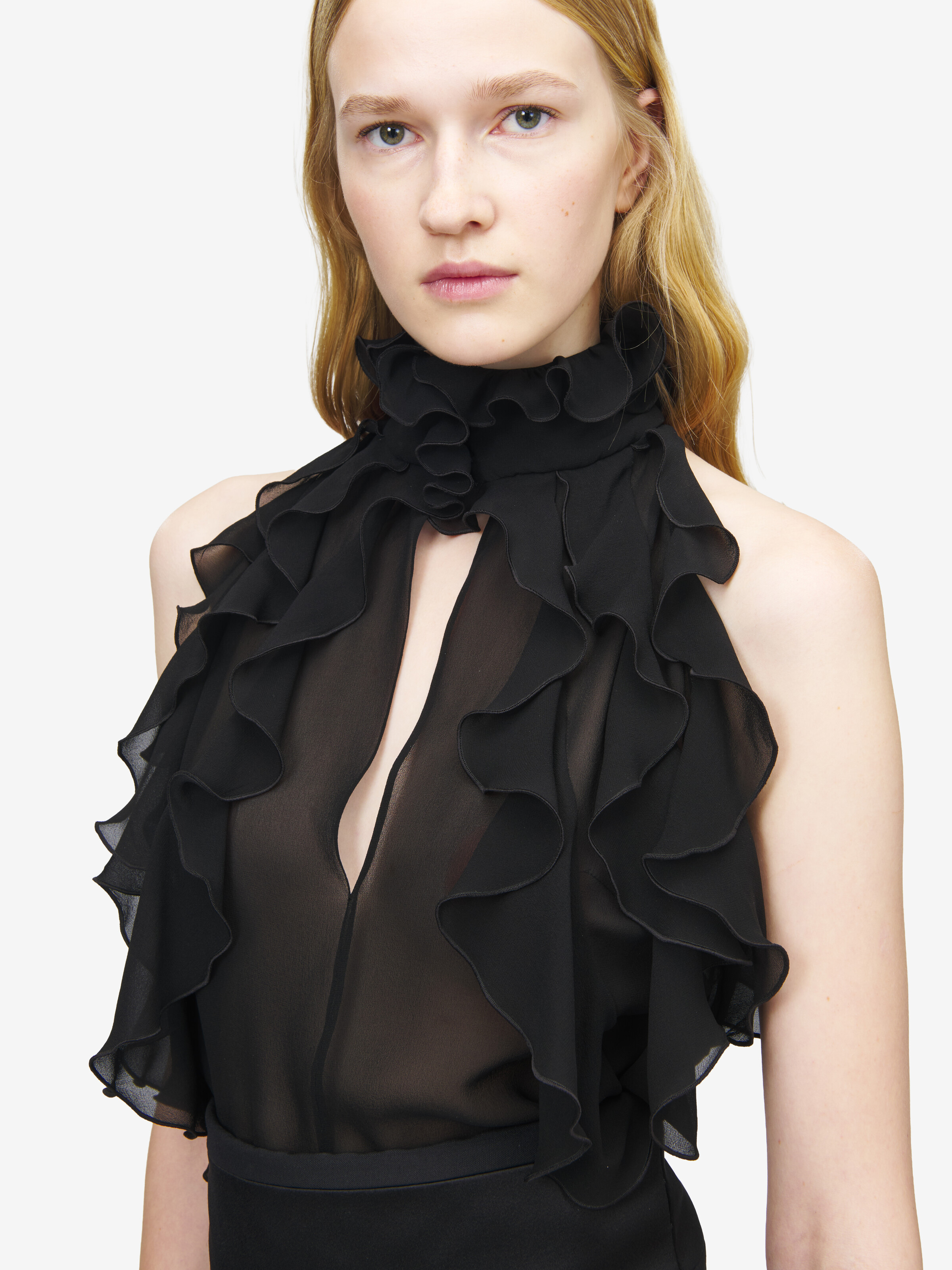 Women's Ruffled Top in Black in 100% Silk | Alexander McQueen - image 6