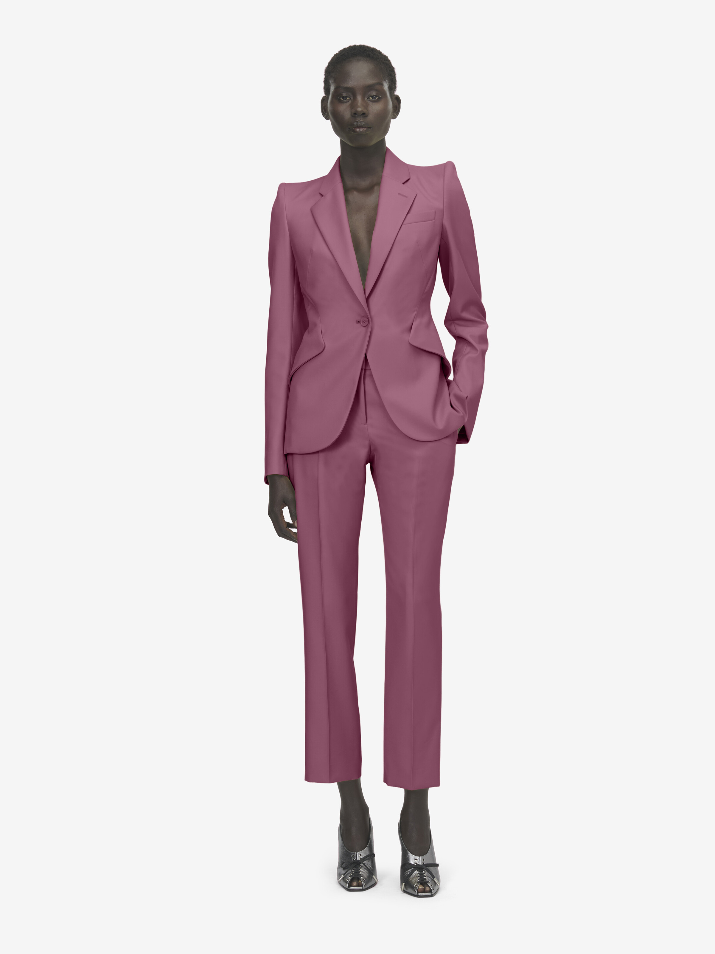 Women's Wool Gabardine Cigarette Trousers in Pink in Fabric: 100% Wool, Pocket Lining: 100% Cupro | Alexander McQueen - image 2