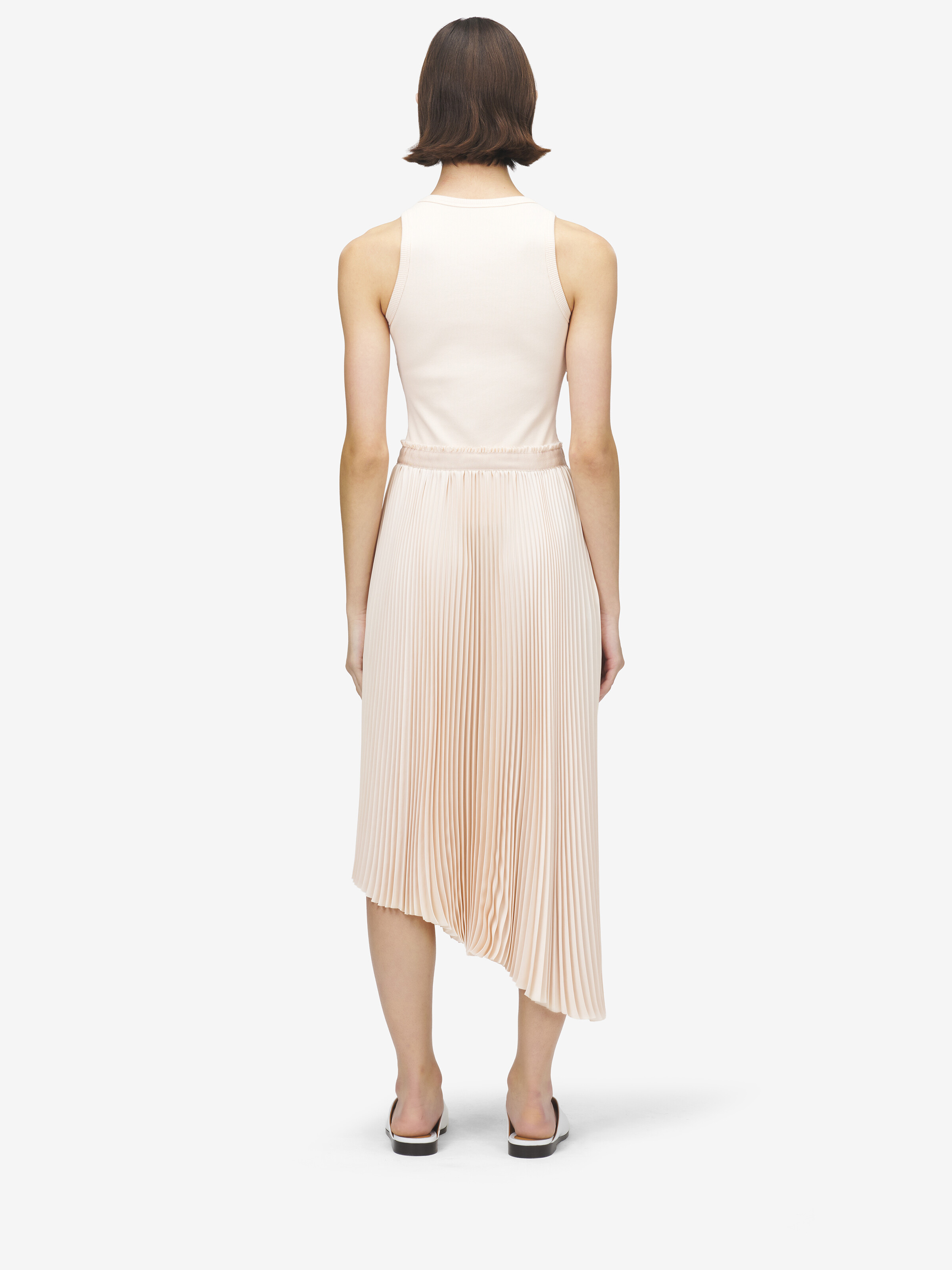 Women's Cotton Rib Asymmetric Midi Dress in Powder in 98% Cotton, 2% Elastane | Alexander McQueen - image 4