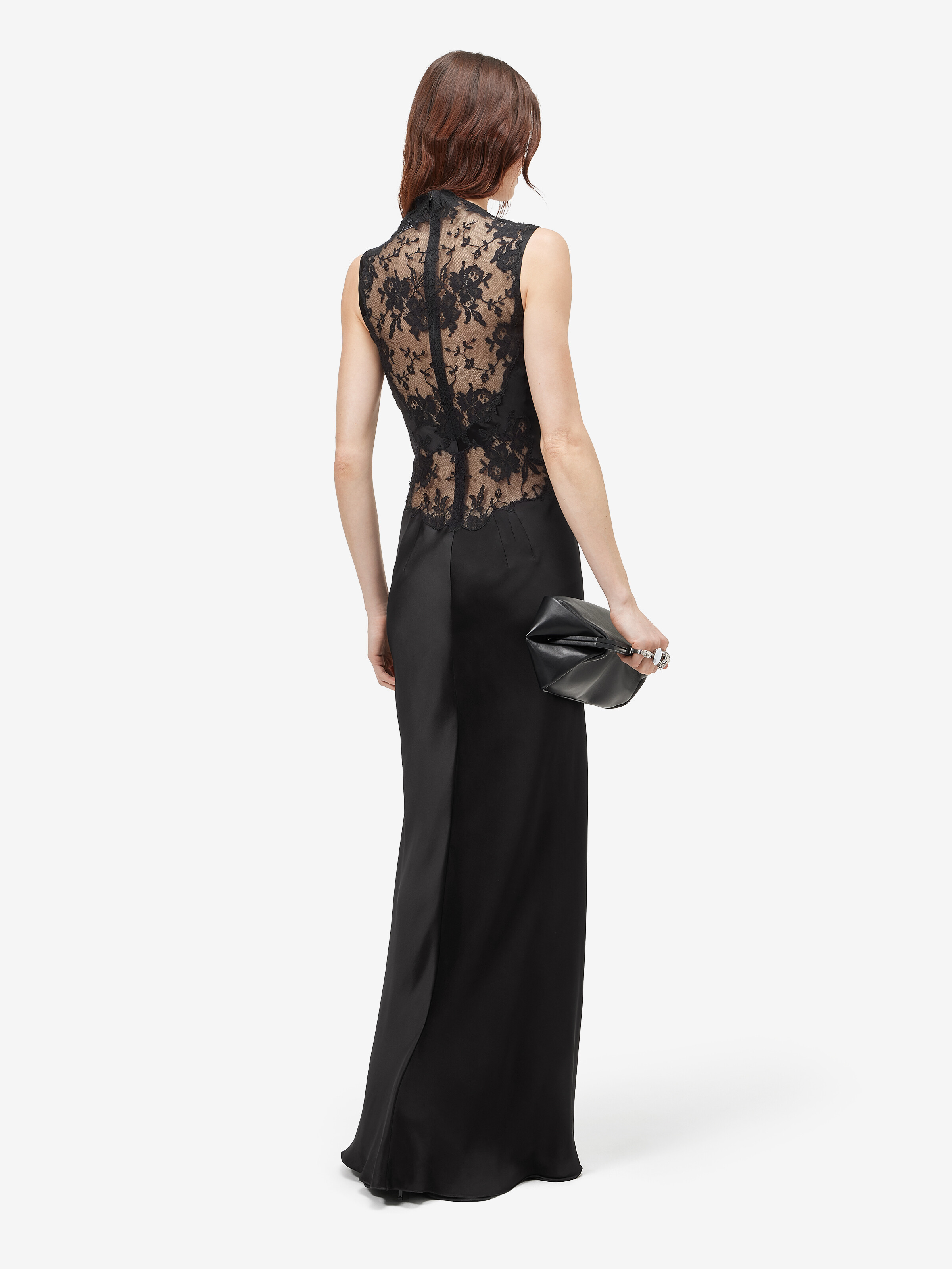 Women's Floral Lace Evening Dress in Black in 100% viscose -  fabric 2: 65% cotton, 35% polyamide -  fabric 3: 100% polyamide -  lining: 74% acetate, 26% silk | Alexander McQueen - image 4