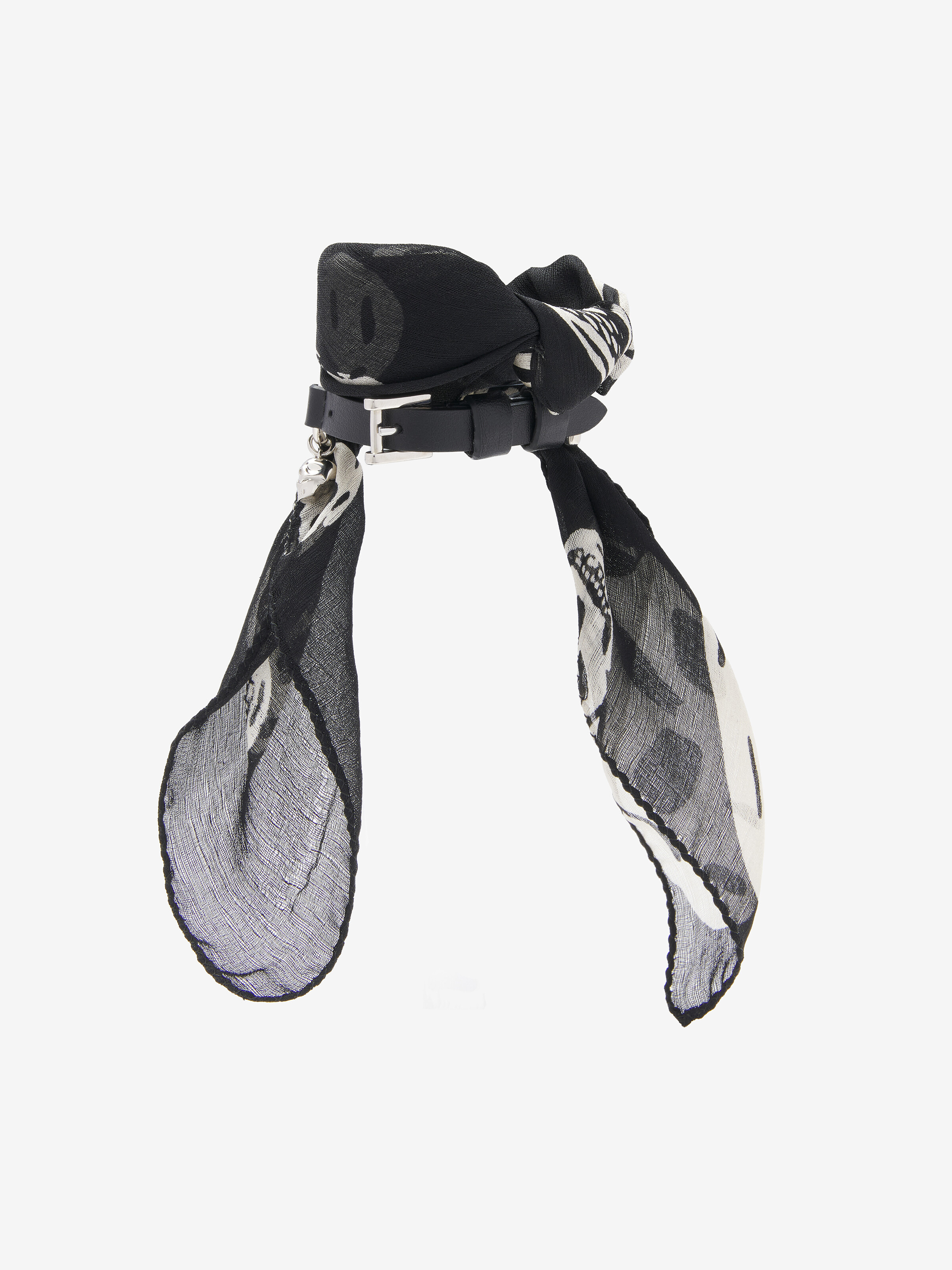 Women's Skull Scarf Double Wrap Bracelet in Black/White in Calf Leather | Alexander McQueen - image 1