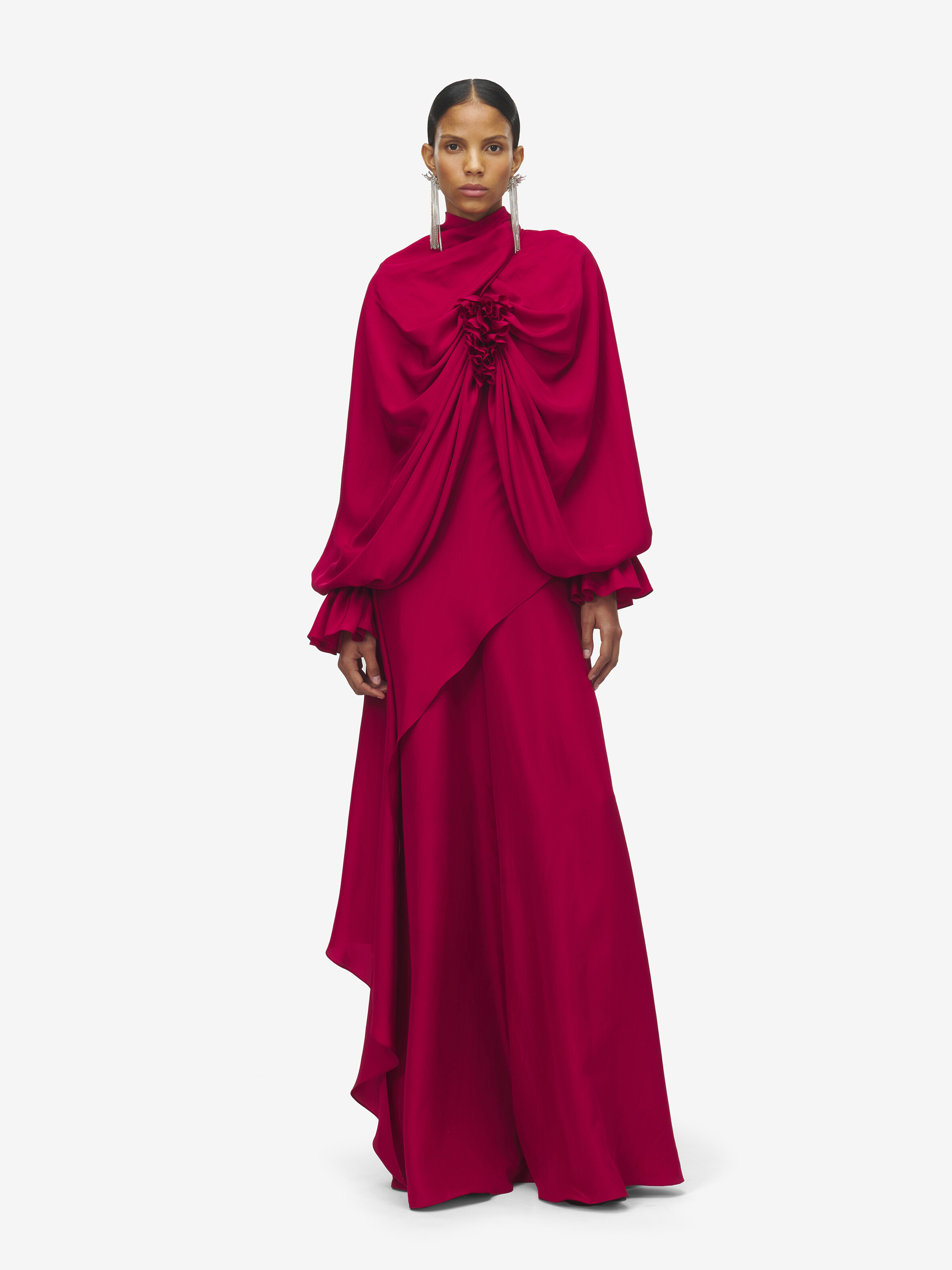 Women's Draped Evening Dress in Crimson in 100% Silk | Alexander McQueen - image 1