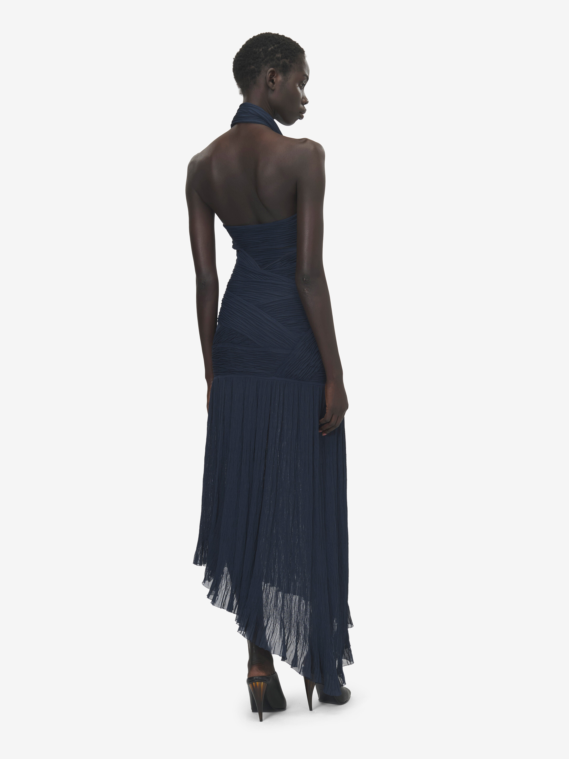Robe froncée asymétrique pour Femme en Bleu Marine in 84% Viscose, 7% Polyamide, 7% Polyester, 2% Elastan | Alexander McQueen - image 3