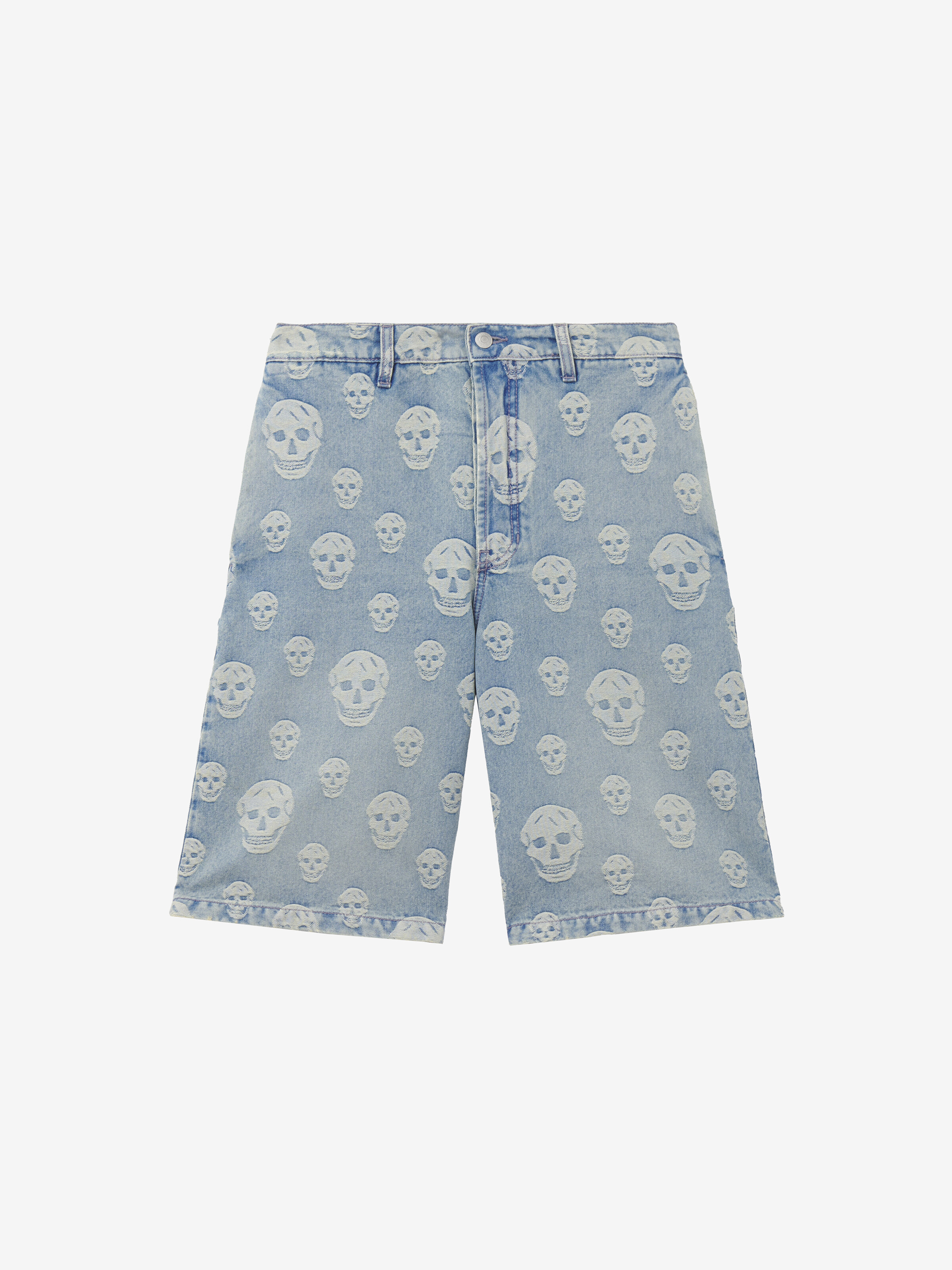 Men's Skull Jacquard Denim Shorts in Washed Blue in Fabric: 100% Cotton, Pocket Lining: 65% Polyester, 35% Cotton | Alexander McQueen - image 1