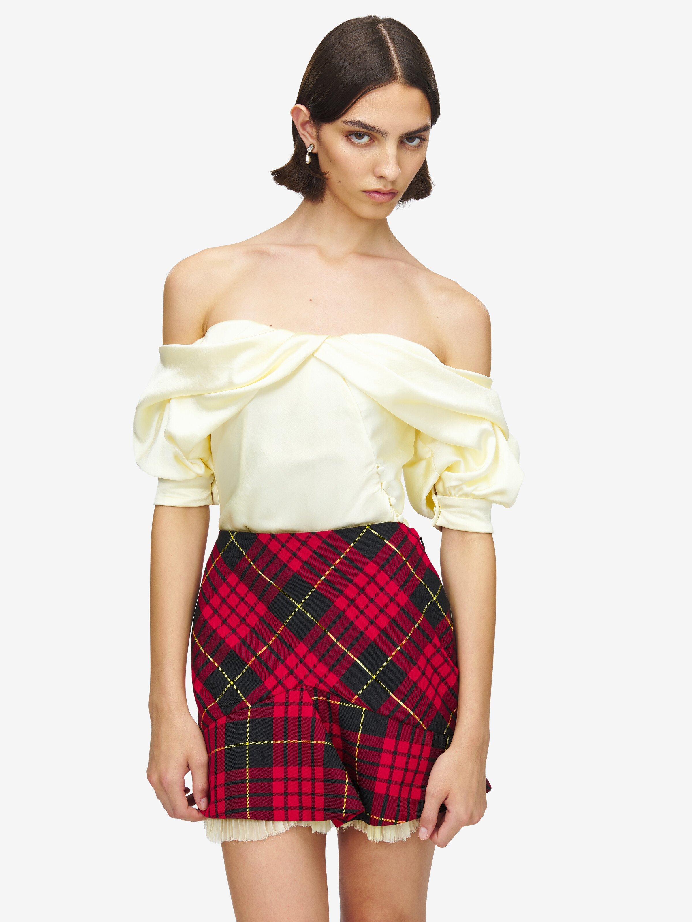 Women's Off-the-shoulder Draped Top in Cream in 100% Polyester | Alexander McQueen - image 6