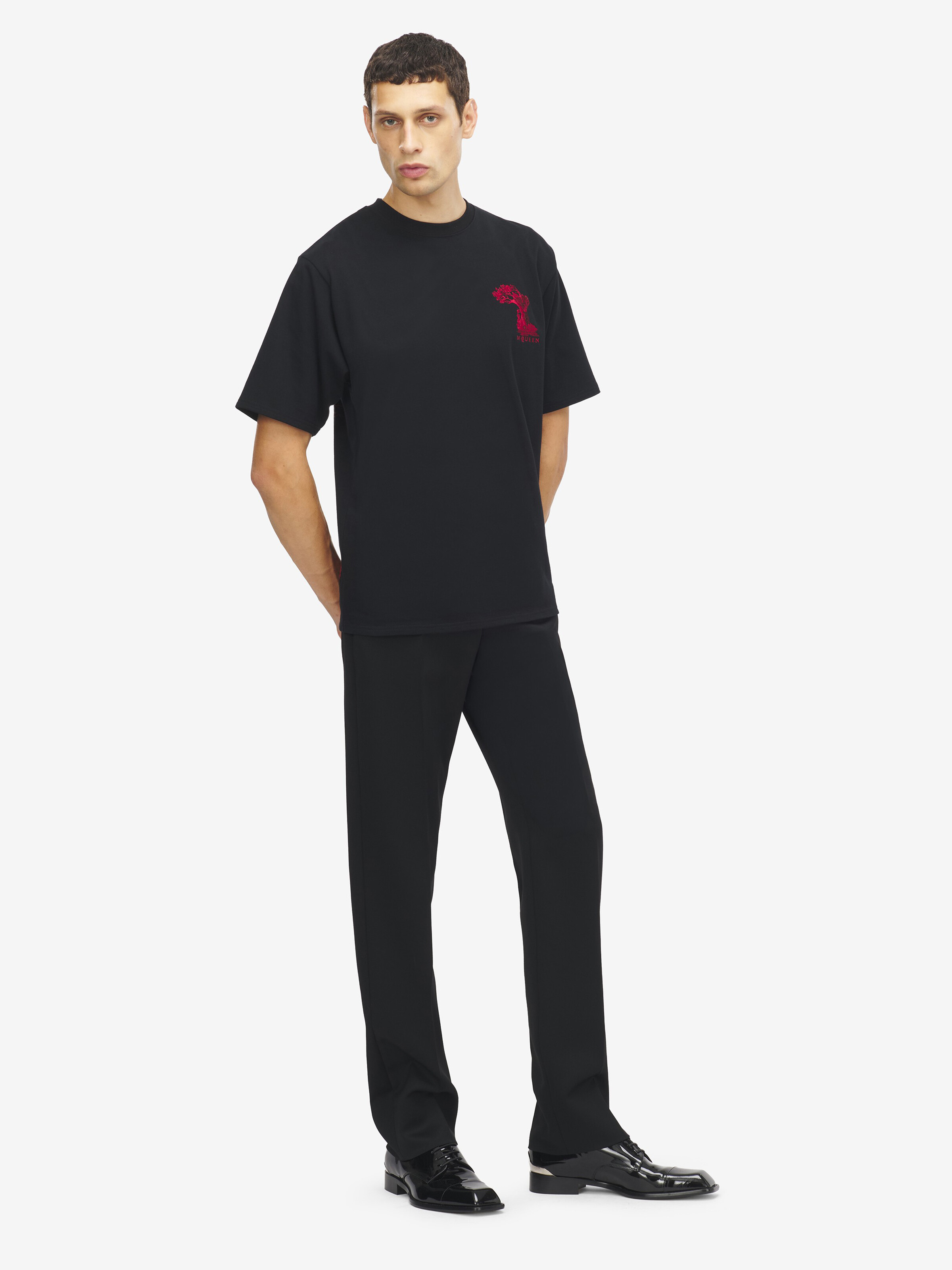 Men's Tree Of Life' Print T-Shirt in Black in Fabric: 100% Cotton -  Trimming: 100% Cotton -  Embroidery: 80% Viscose -  20% Polyester | Alexander McQueen - image 3