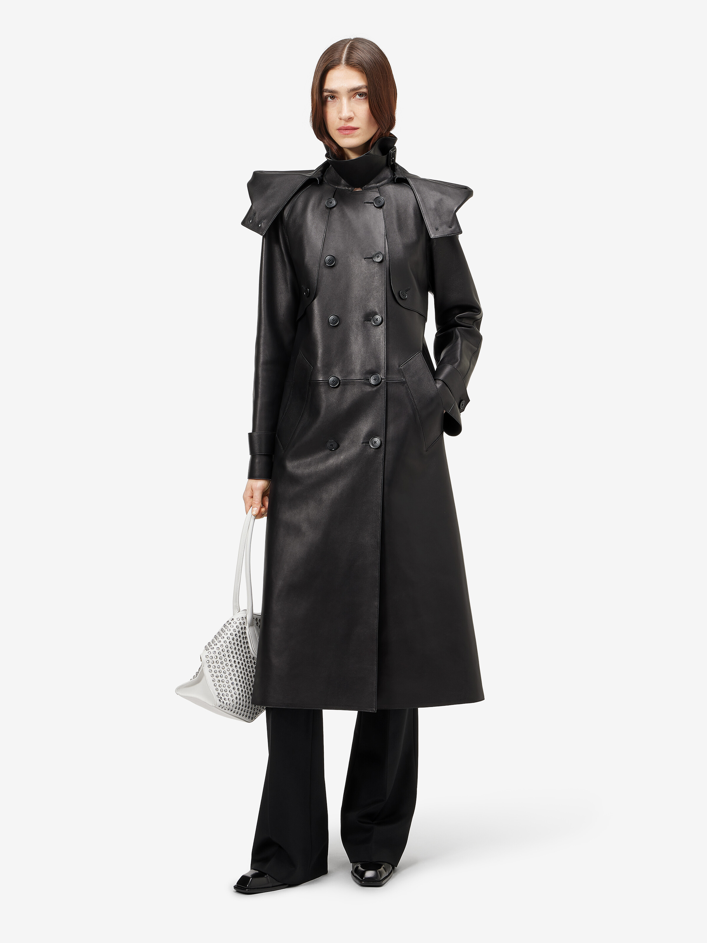 Women's Leather Hooded Trench Coat in Black in Lamb Leather - lining: 100% viscose | Alexander McQueen - image 2