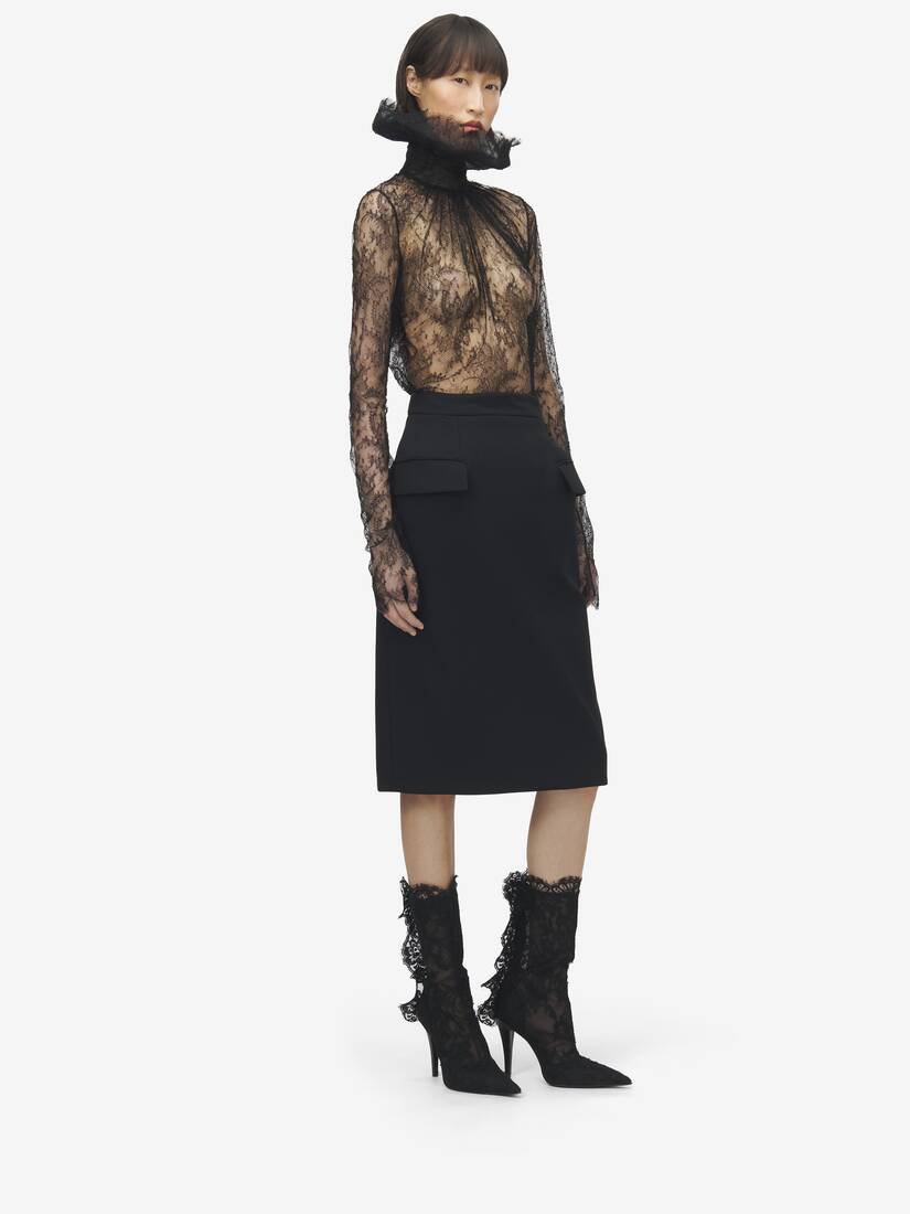 Wool Gabardine Pencil Skirt