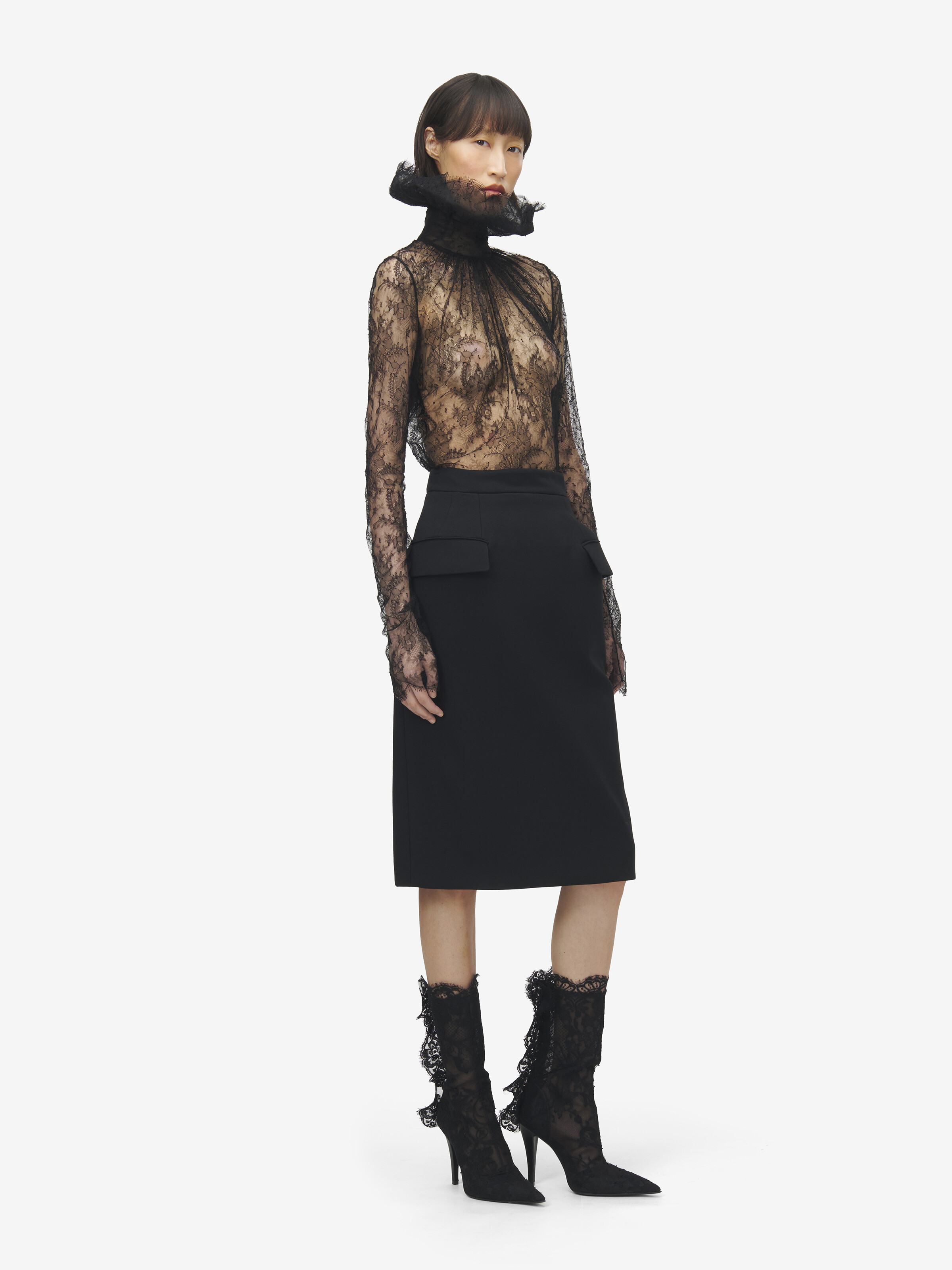 Women's Wool Gabardine Pencil Skirt in Black in 98% Wool, 2% Elastane | Alexander McQueen - image 3