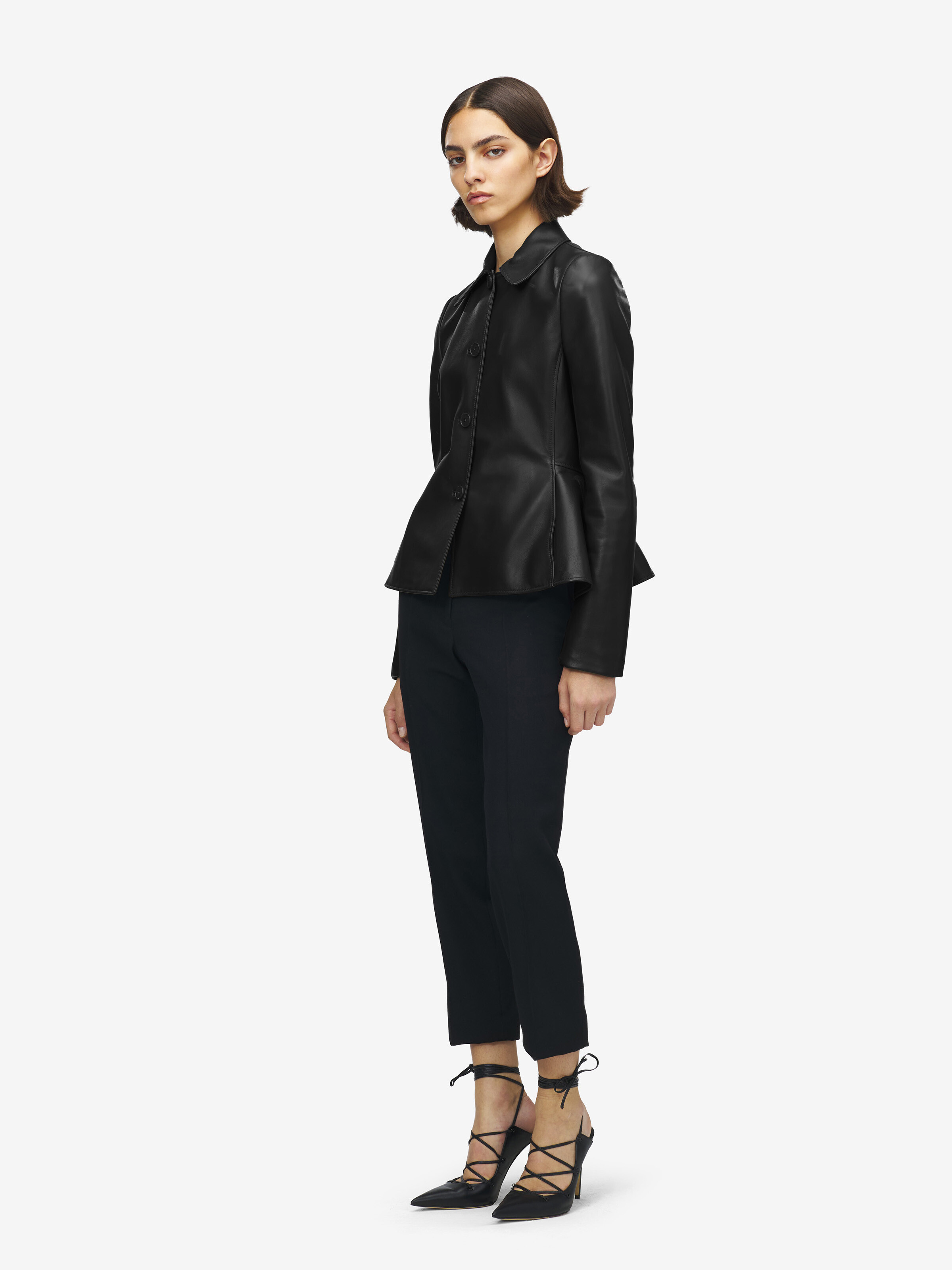 Women's Leather Peplum Jacket in Black in 100% Lamb Leather | Alexander McQueen - image 4