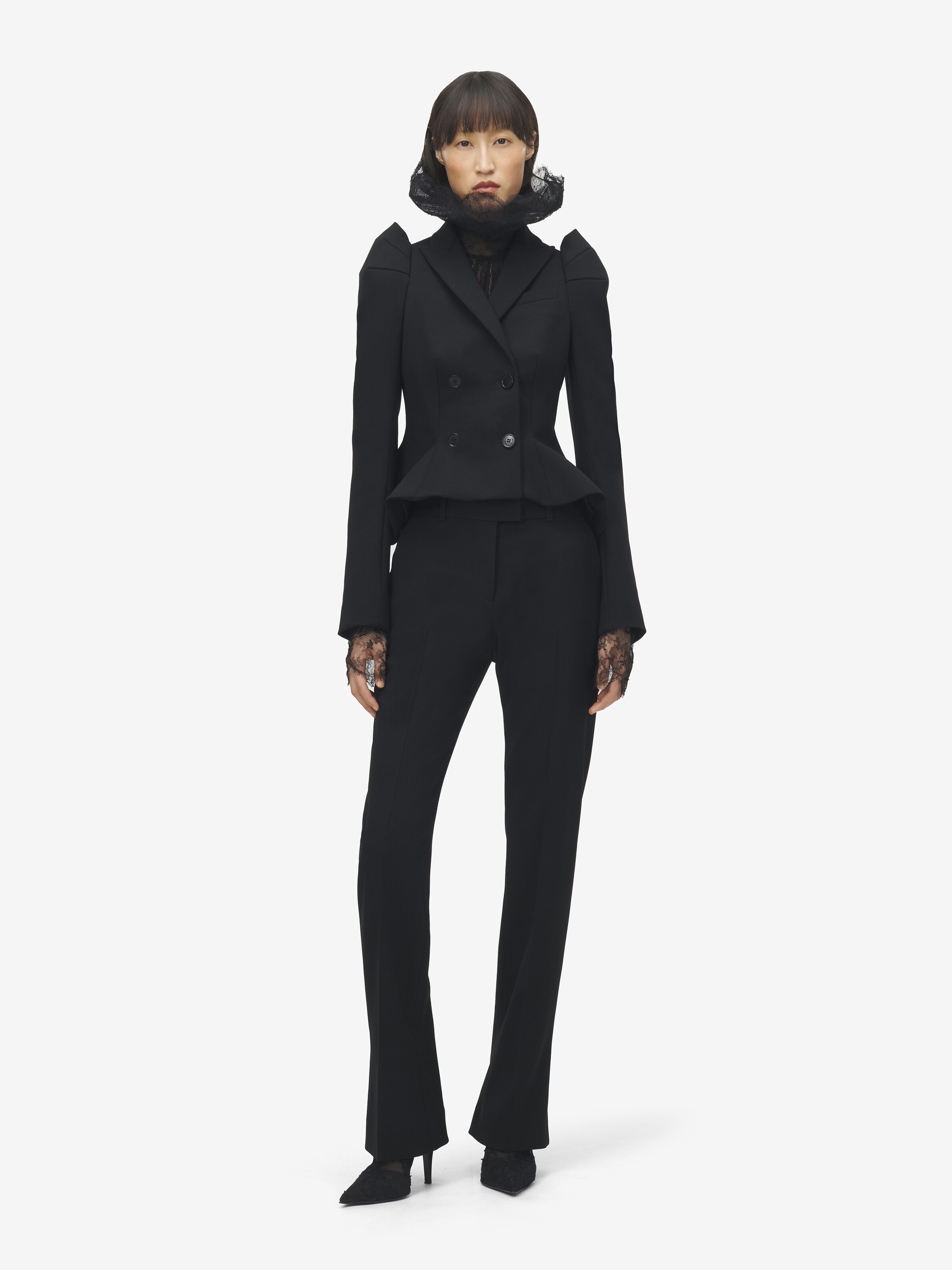 Women's Shoulder Double-breasted Jacket in Black in 98% Wool, 2% Elastane | Alexander McQueen - image 3