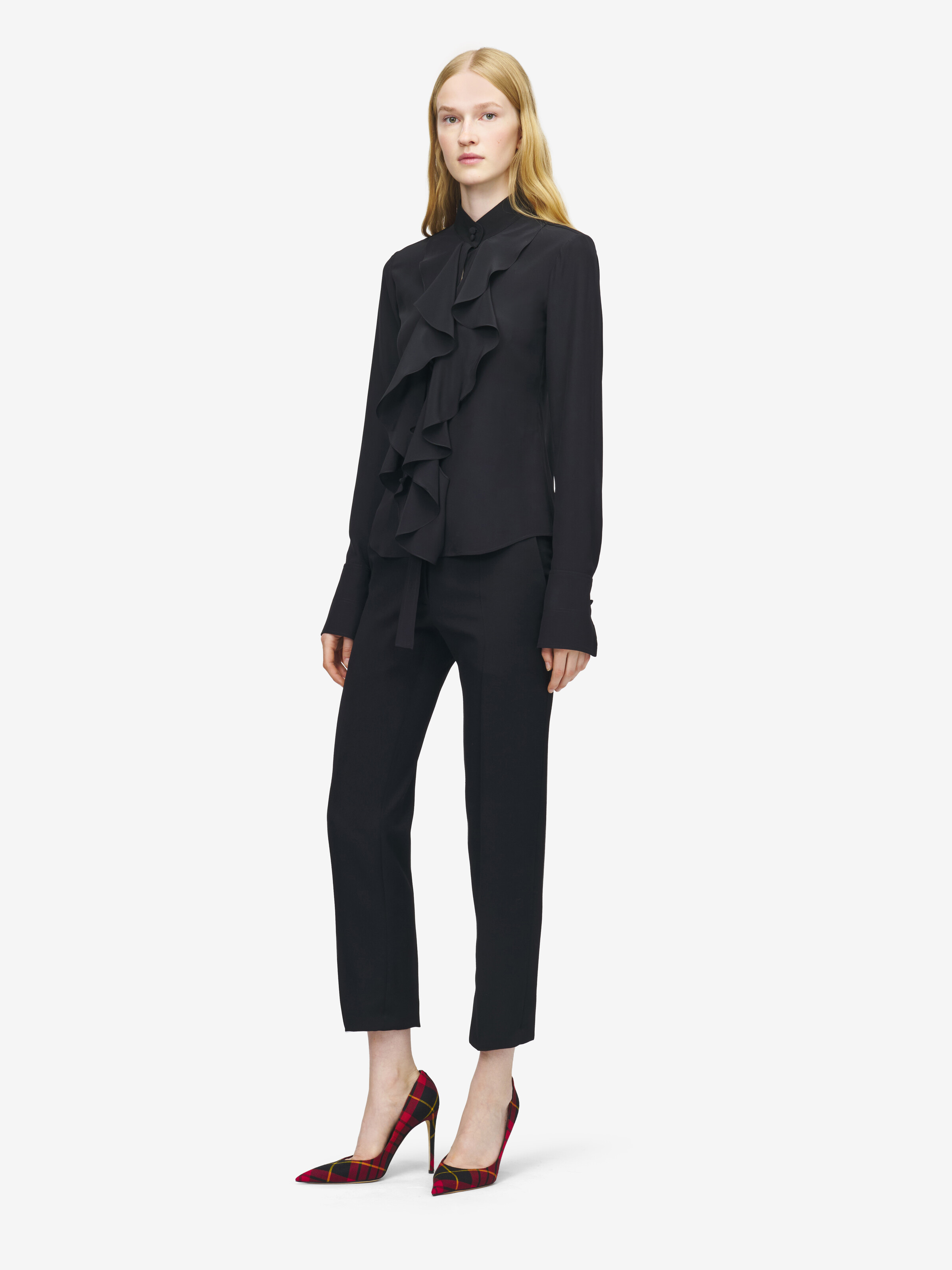 Women's Ruffled Shirt in Black in 100% Silk | Alexander McQueen - image 4