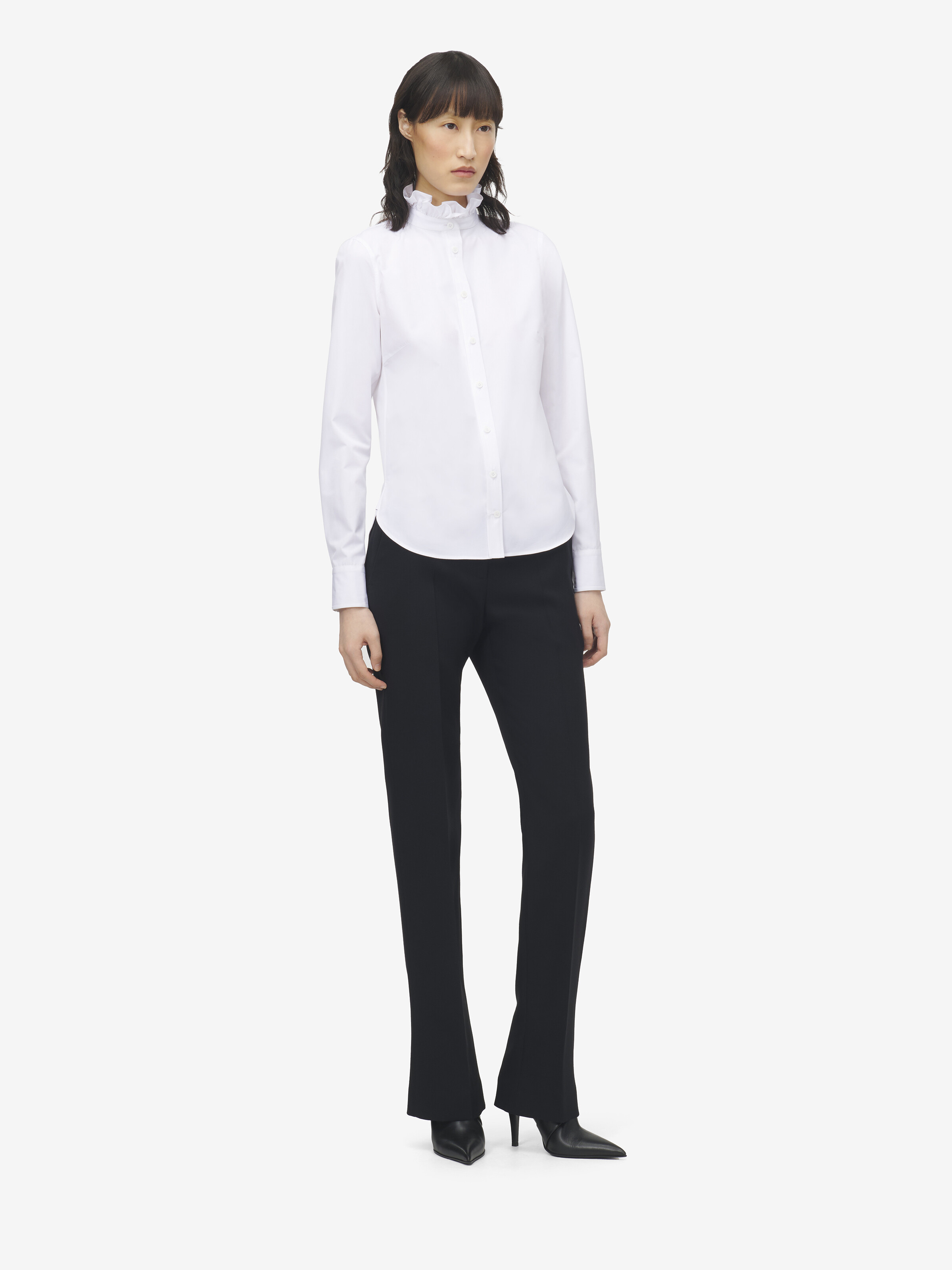 Women's Ruffle Neck Poplin Shirt in Optical White in 100% Cotton | Alexander McQueen - image 2