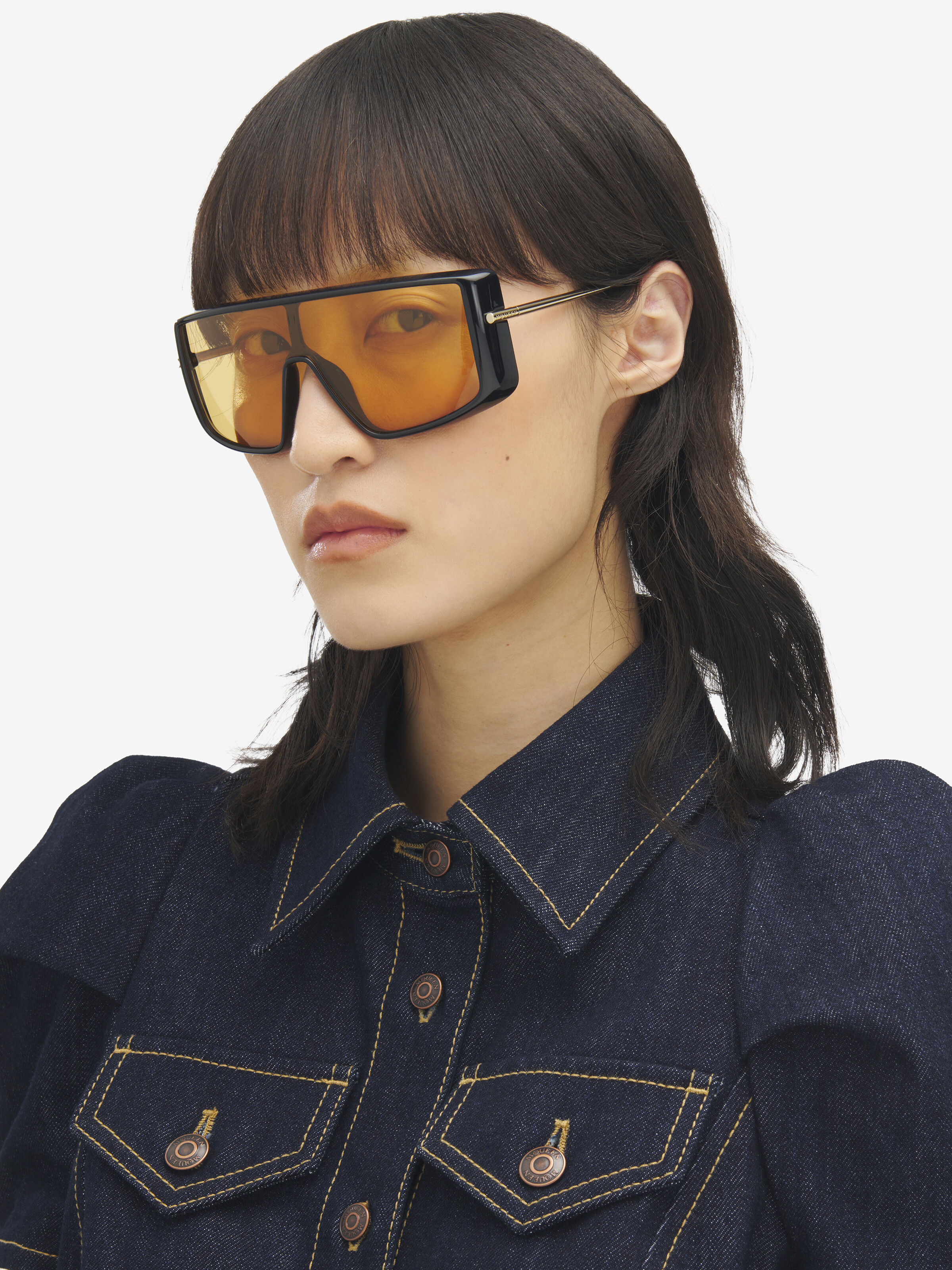 Lunettes de soleil T-Bar Visor en Noir/Orange in Métal | Alexander McQueen - image 5