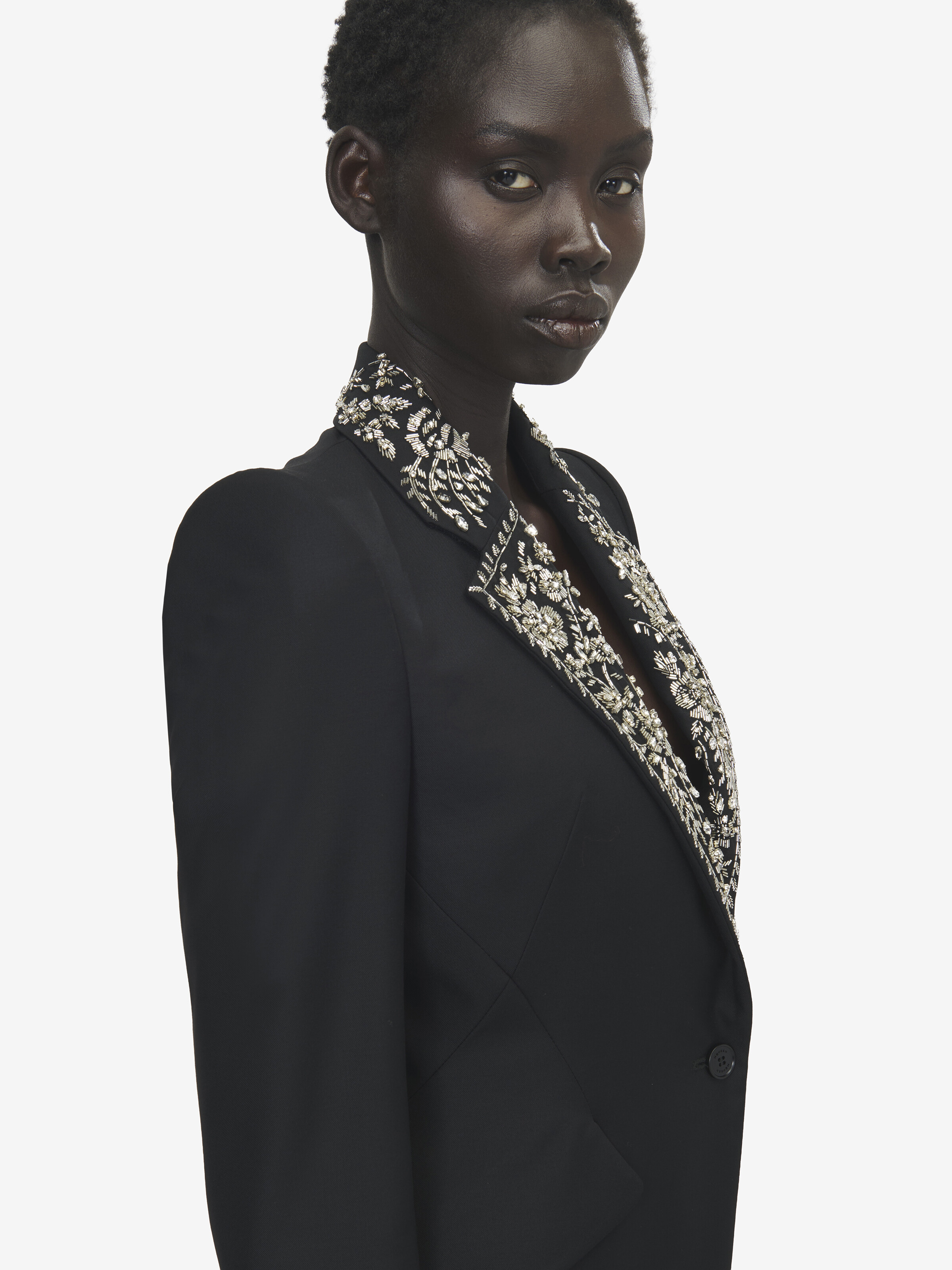 Women's Embroidered Lapel Single-breasted Jacket in Black in 100% Wool | Alexander McQueen - image 5