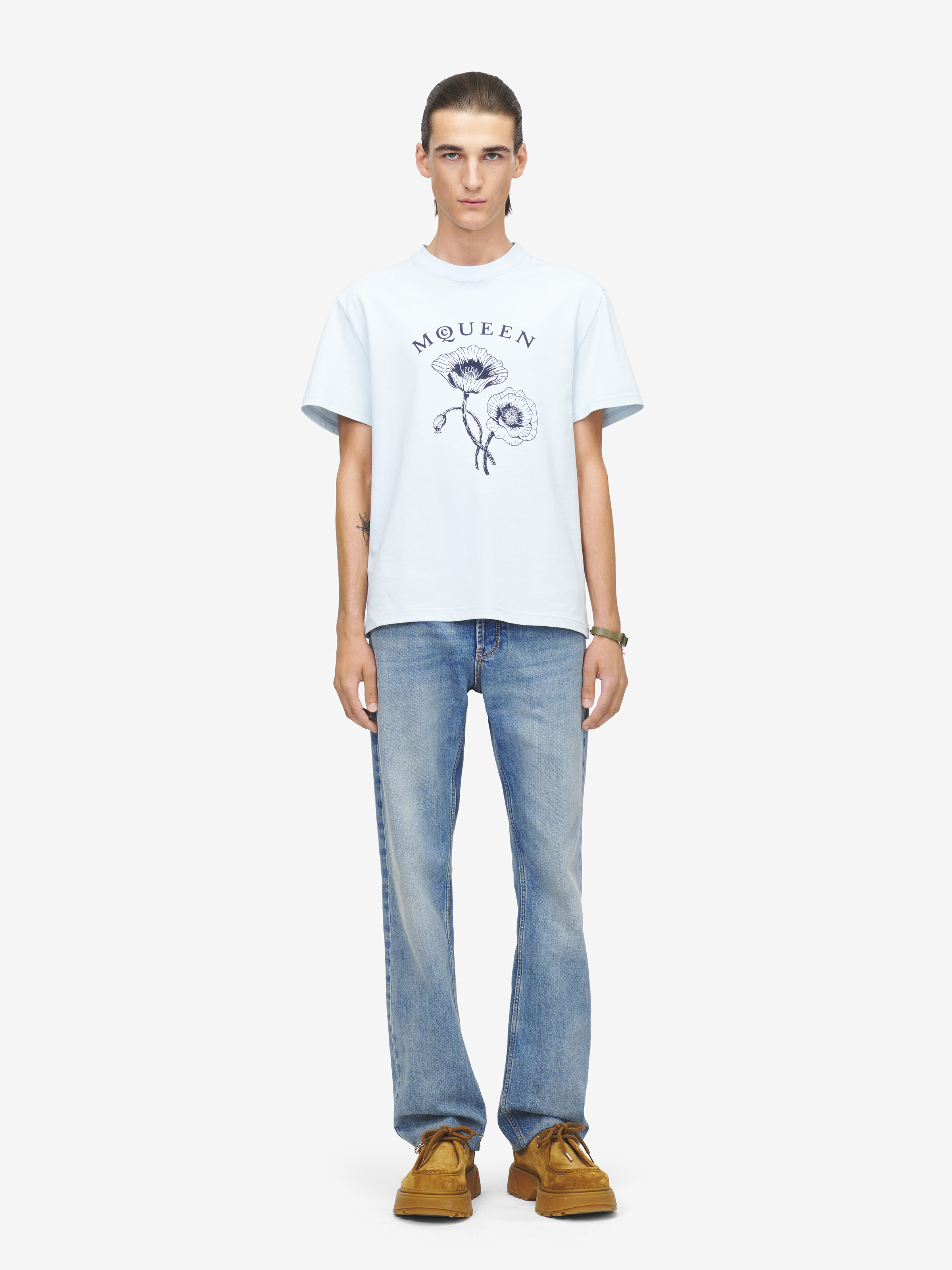 Men's McQueen Poppy T-shirt in Light Blue in 100% Cotton | Alexander McQueen - image 3